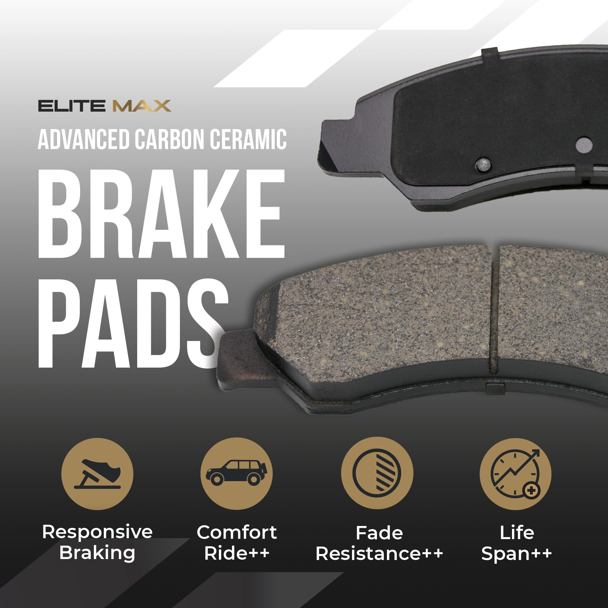 Max Advanced Brakes Front Brake Pad Compatible With 2020 2021 2022 Kia Soul 1.6L, Elite-Max Carbon Ceramic Pad W/Hardware