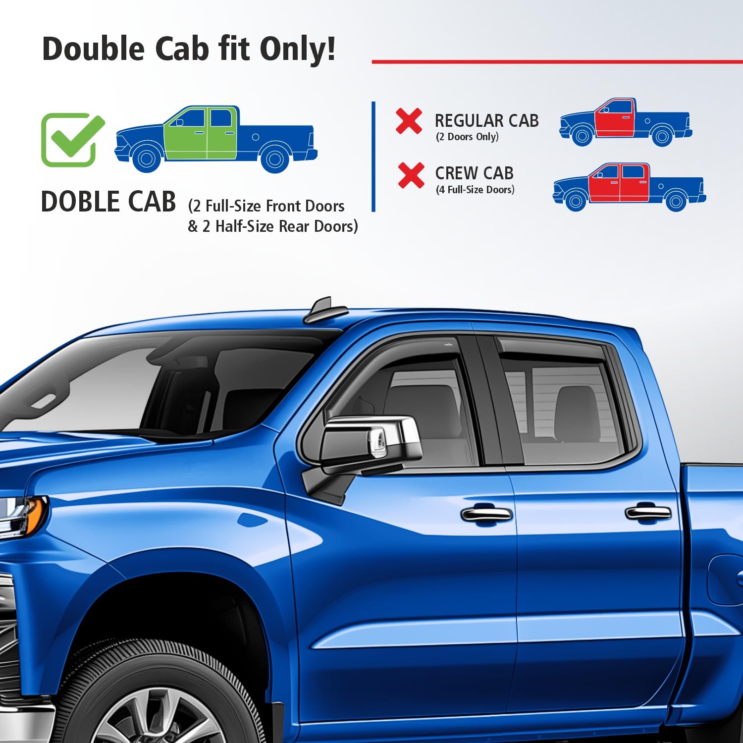 Goodyear Shatterproof In-Channel Window Deflectors For Trucks Chevrolet (Chevy) Silverado/Gmc Sierra 2019-2025 Double Cab, Rain