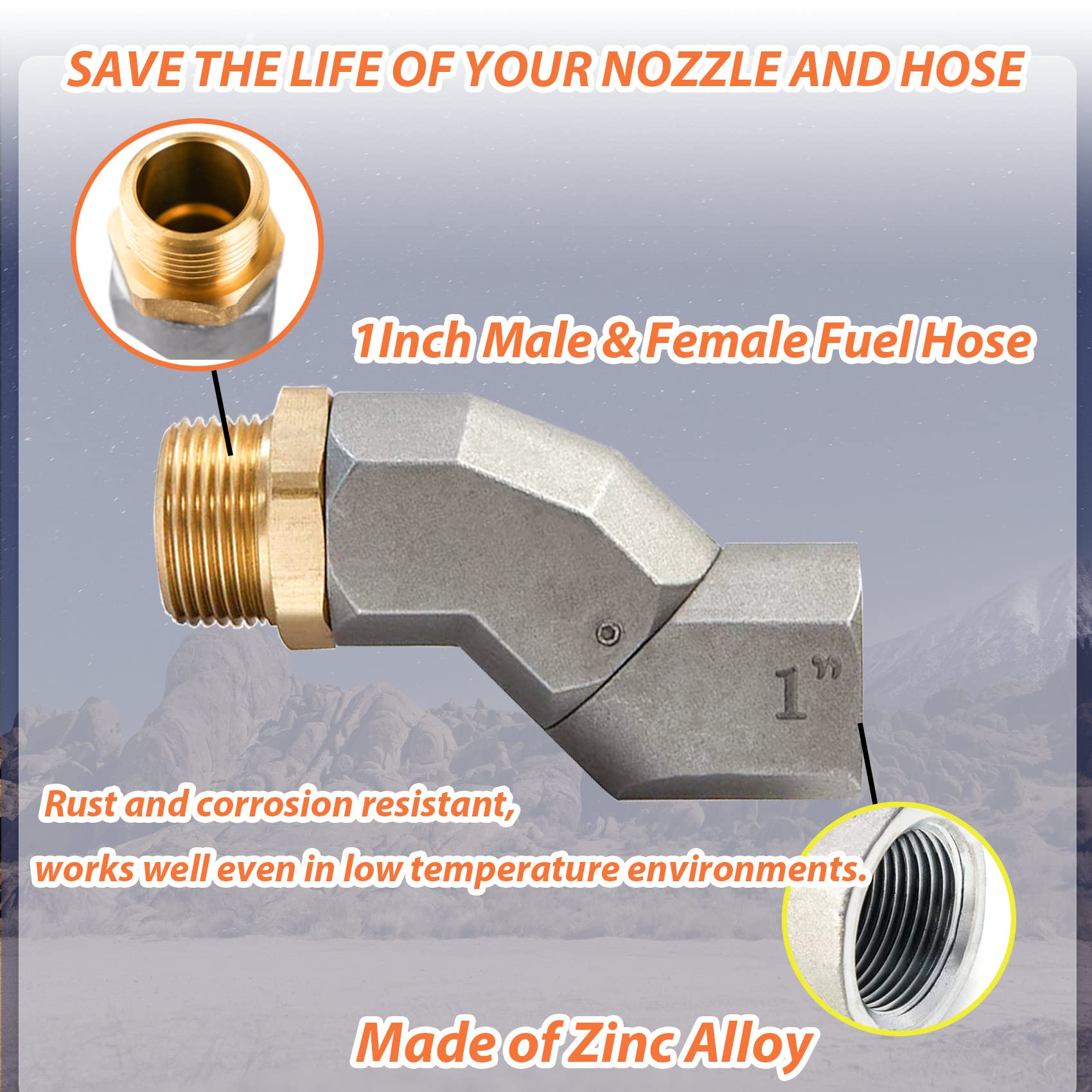 (1 Npt, 2Pcs) Fuel Hose Swivel 360 Rotating Connector For Fuel Transfer Pump Fuel Nozzle Multi Plane Fuel Plane Swivel