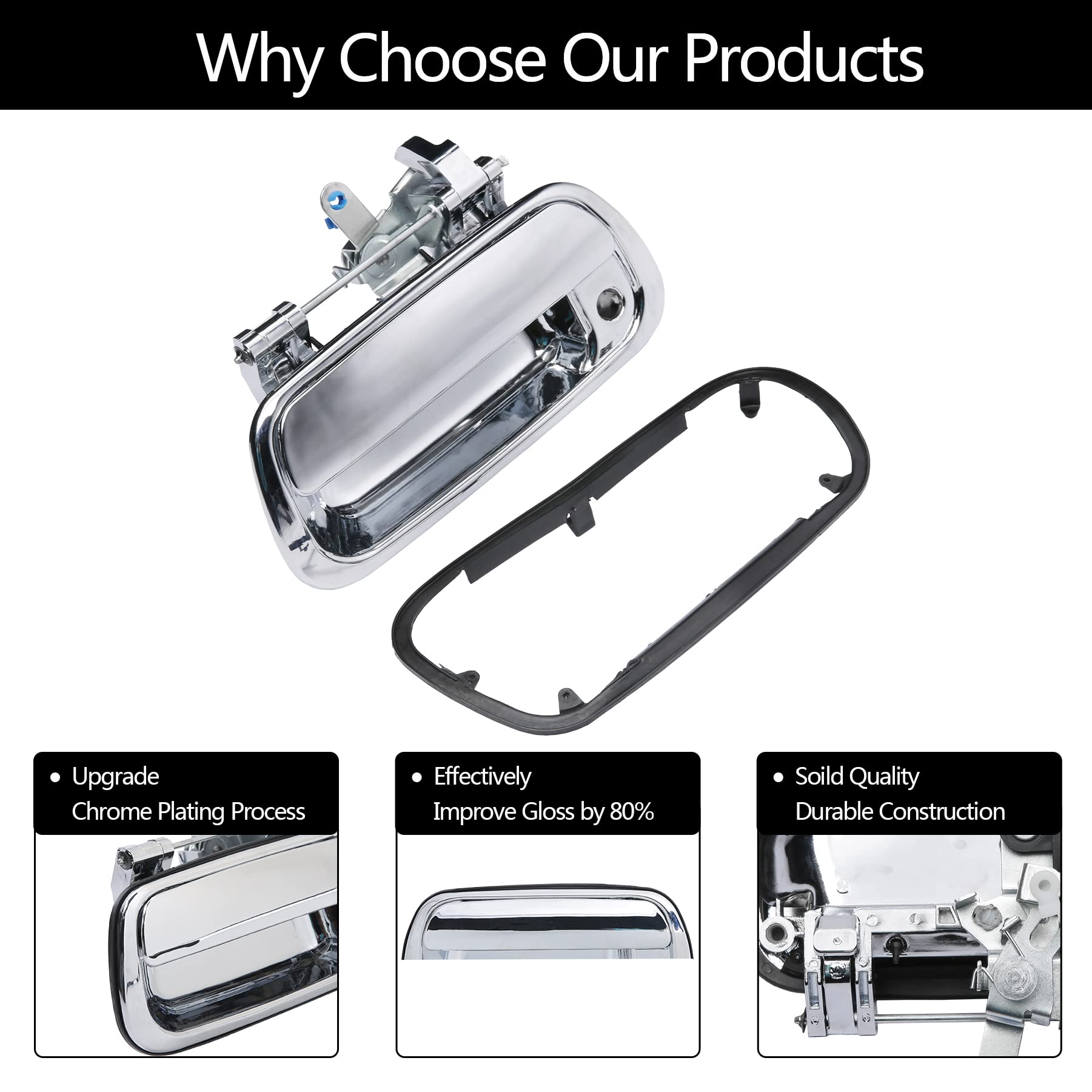 Gledewen Chrome Tailgate Door Handle, Compatible With 2000-2006 Toyota Tundra, Exterior Rear With Keyhole | Replaces# 69090-0C01