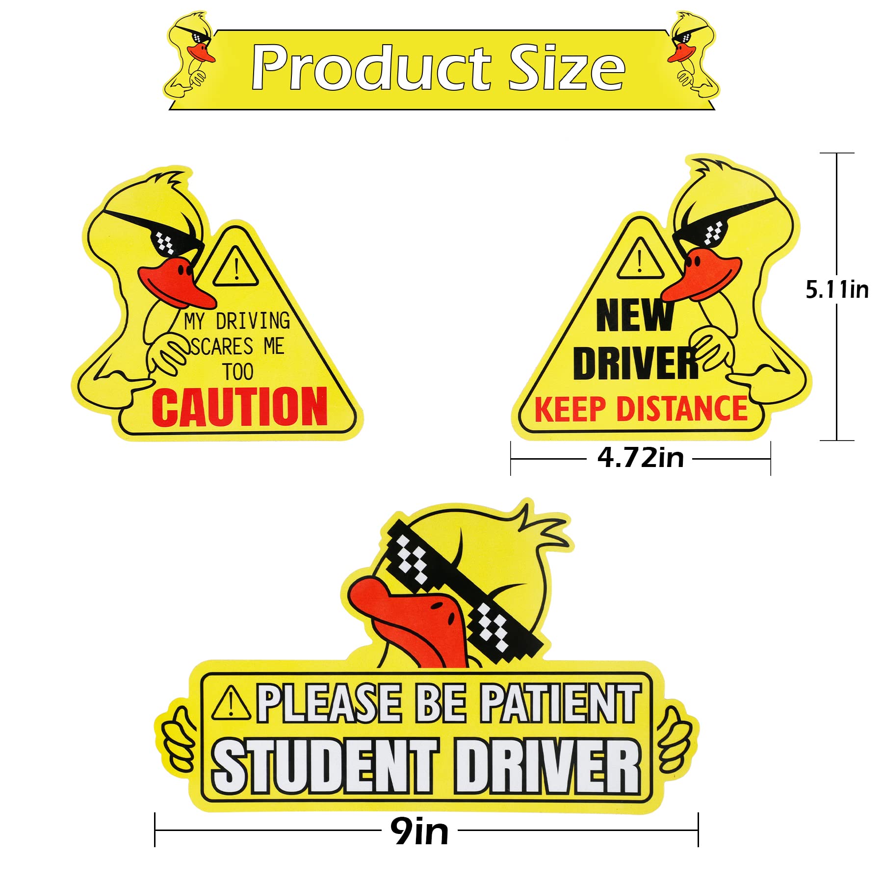 Singaro New Driver Magnet For Car, 3Pcs Cute Duck Car Magnets Student Driver Sign,Car Bumper Student Driver Reflective Sign,Car