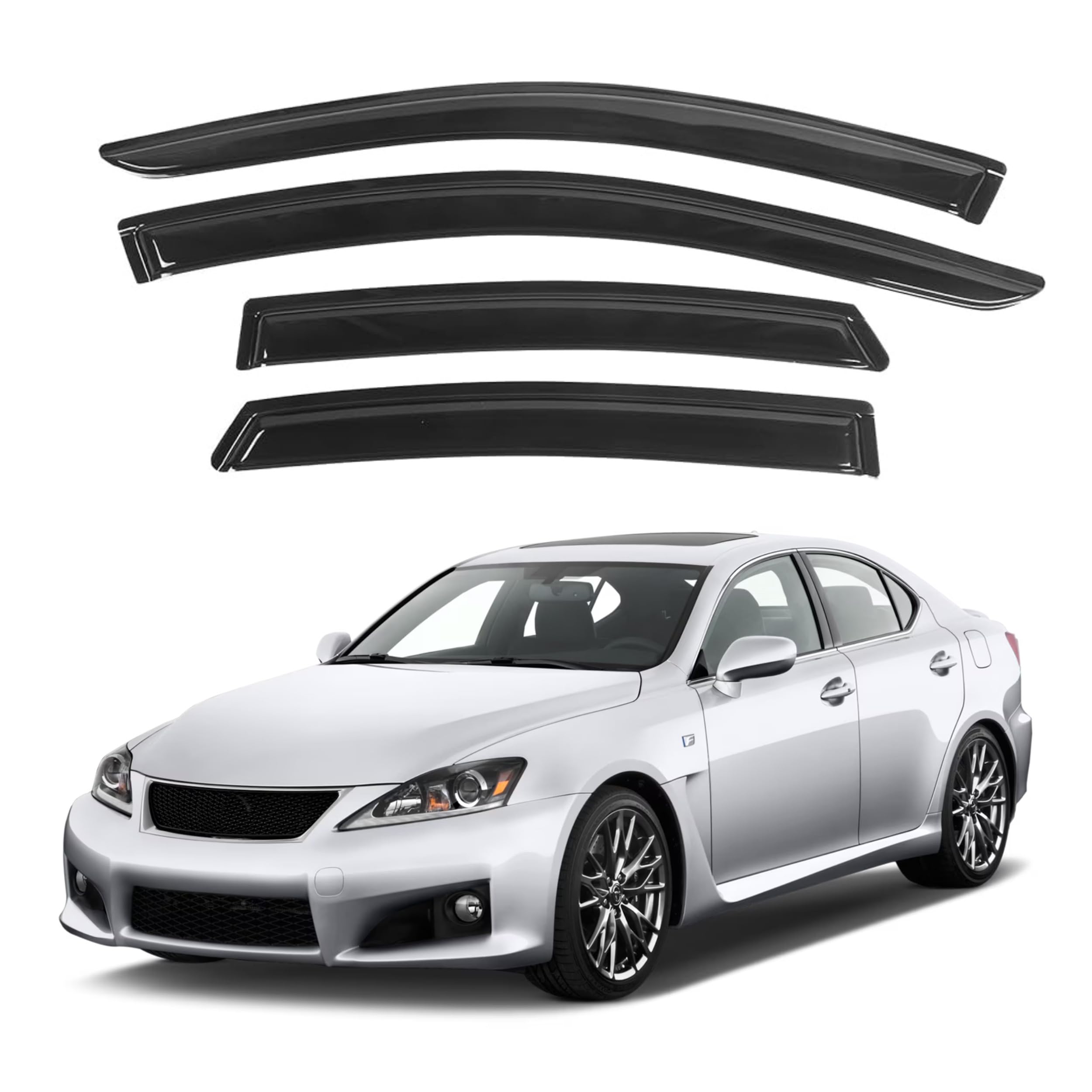 Ig Window Visor For Lexus Is250 Is350 Isf 2006-2013, Rain Guard Tape-On Extra Durable Sun Wind Side Vent Window Deflector, 2006