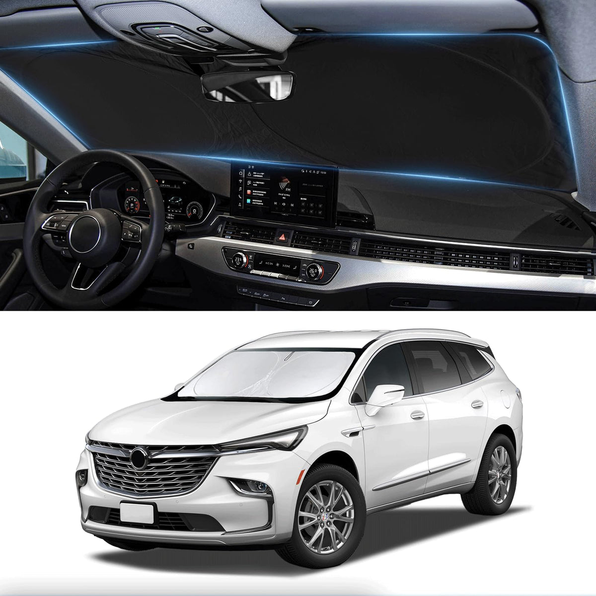 Custom fit Enclave Windshield Sunshade for 2018-2024 2025 Buick Enclave Accessories 2-Layer Front Window Shades Cover for Windsh