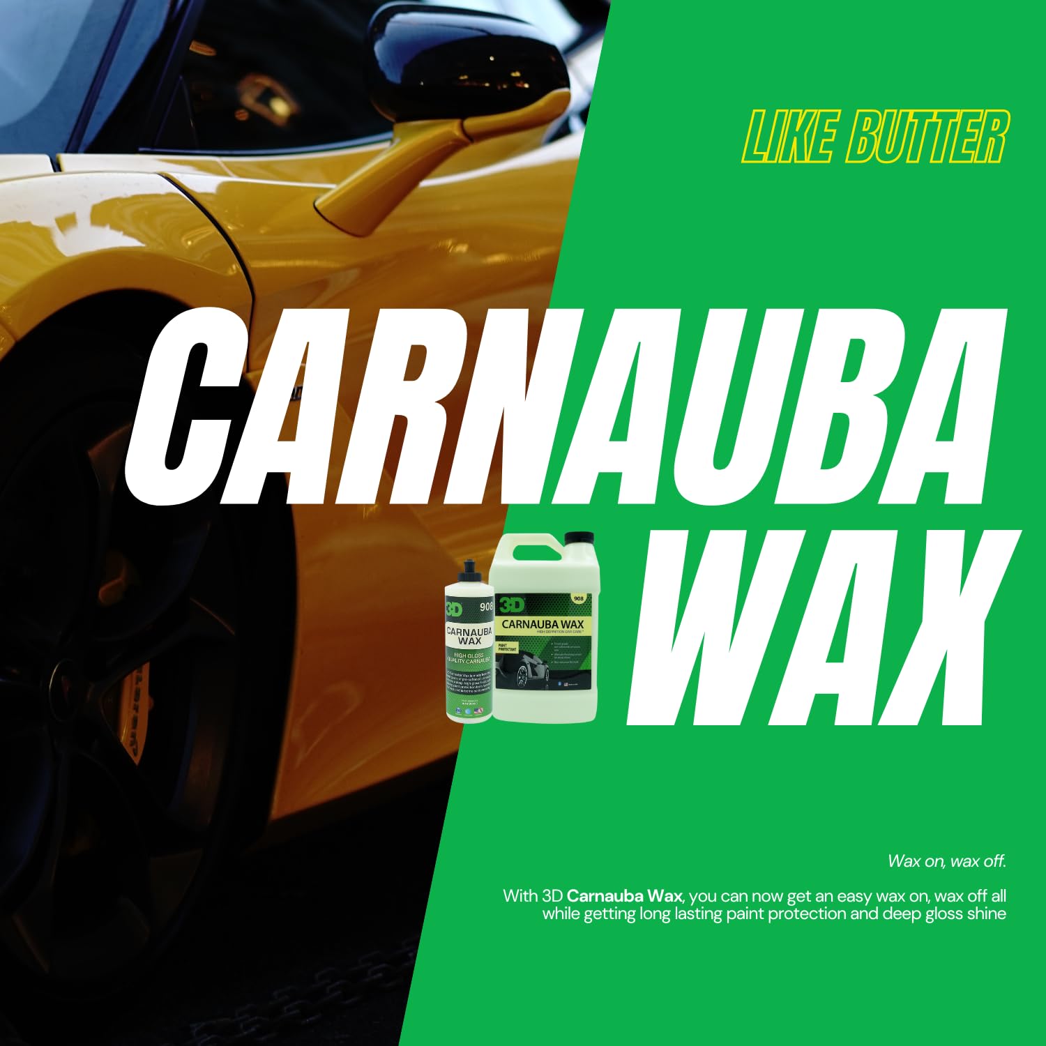 3D Carnauba Wax - High Gloss, Deep Shine Brazilian Carnauba Liquid Wax - Long Lasting Uv Paint Protection - Easy Application On Cars, Rvs, Boats, Motorcycles - Non-Staining Detailing Products 16Oz.