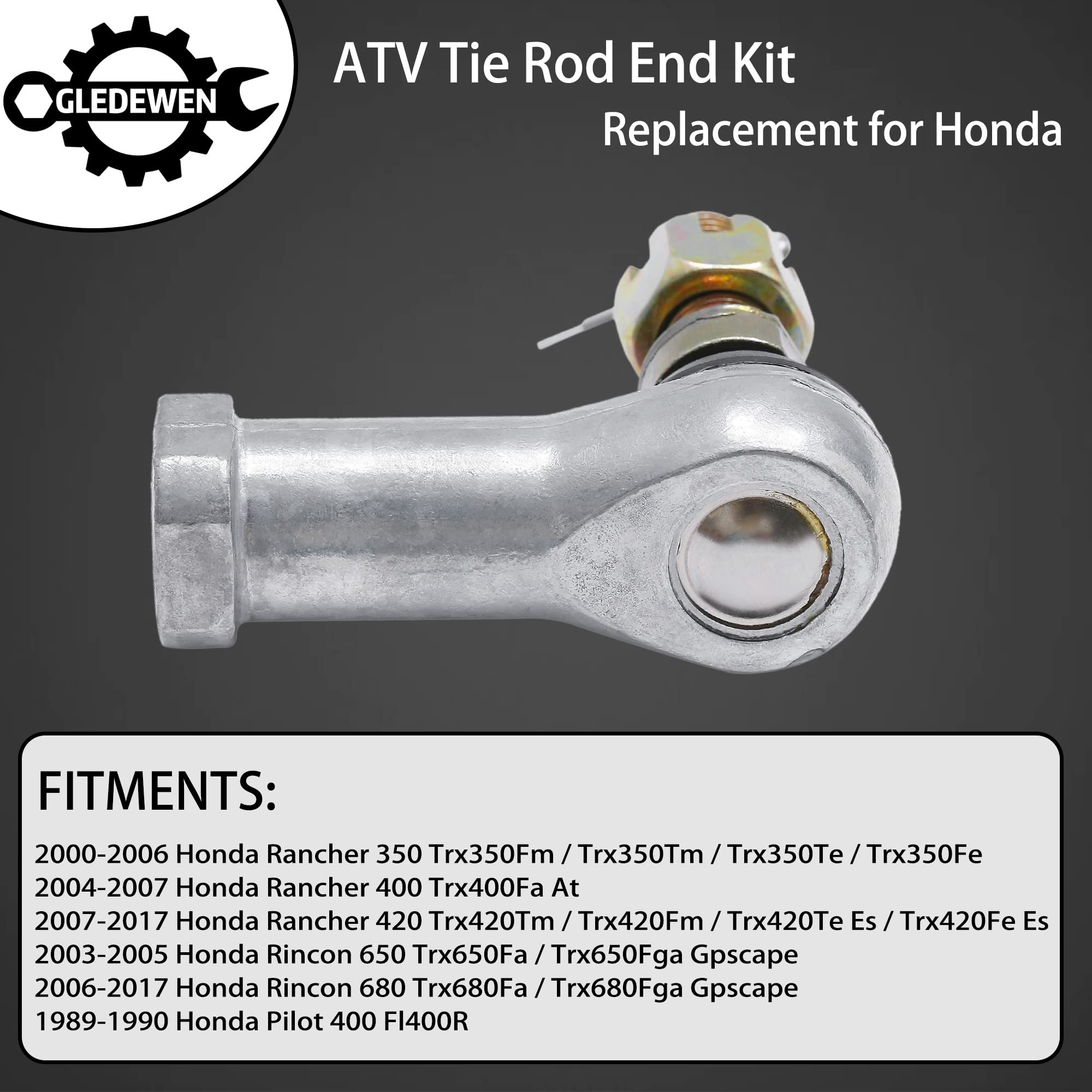 Tie Rod End Kit, Two Sets, Ball Joint, Compatible With 2000-2017 Honda Rancher 350/400 / 420 | 03-17 Honda Rincon 650/680 | 1989