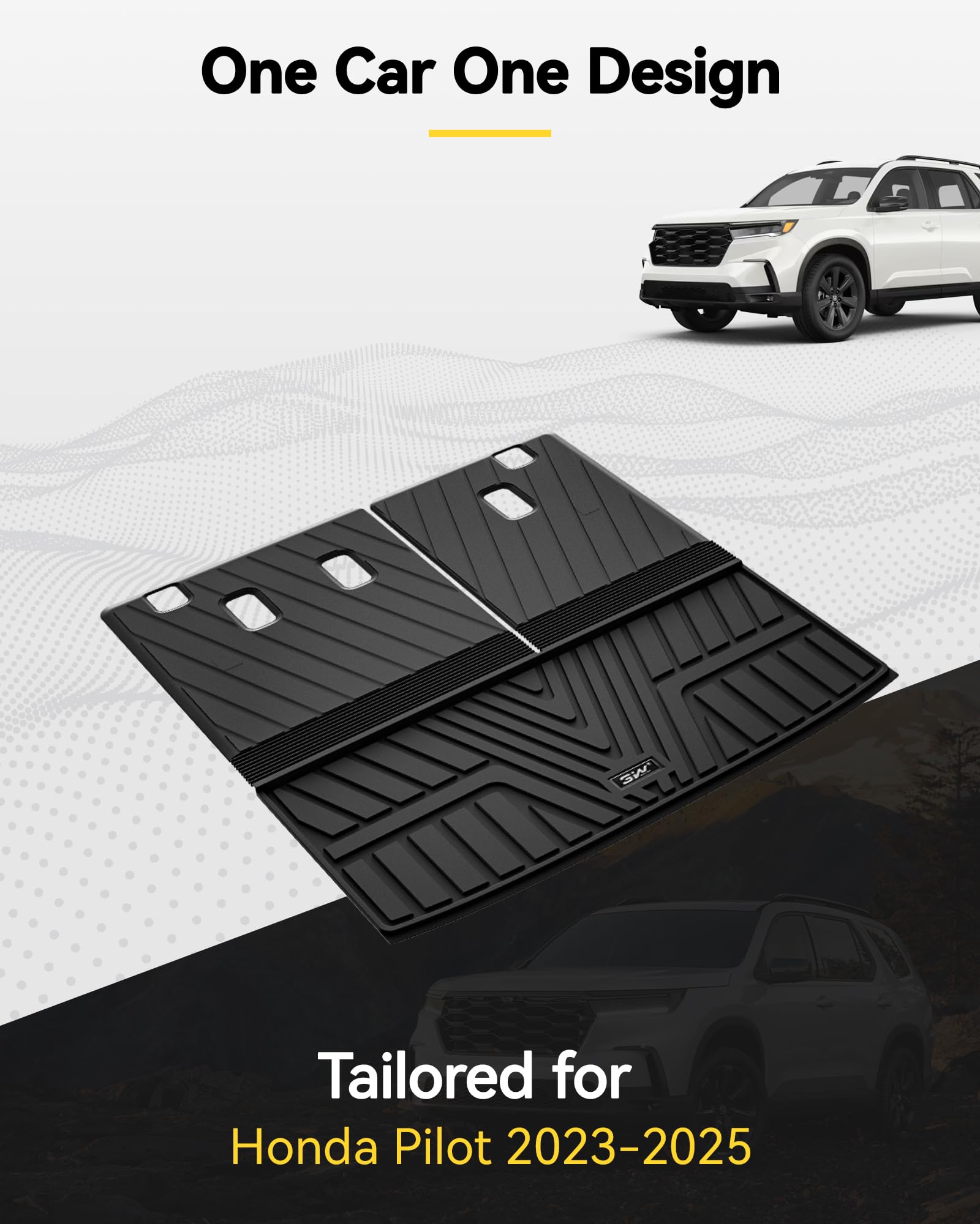 3W Cargo Liner Fit For Honda Pilot 2023-2025 Tpe Custom Fit All Weather Honda Pilot Accessories 2023-2025 Odorless Anti-Slip Mat