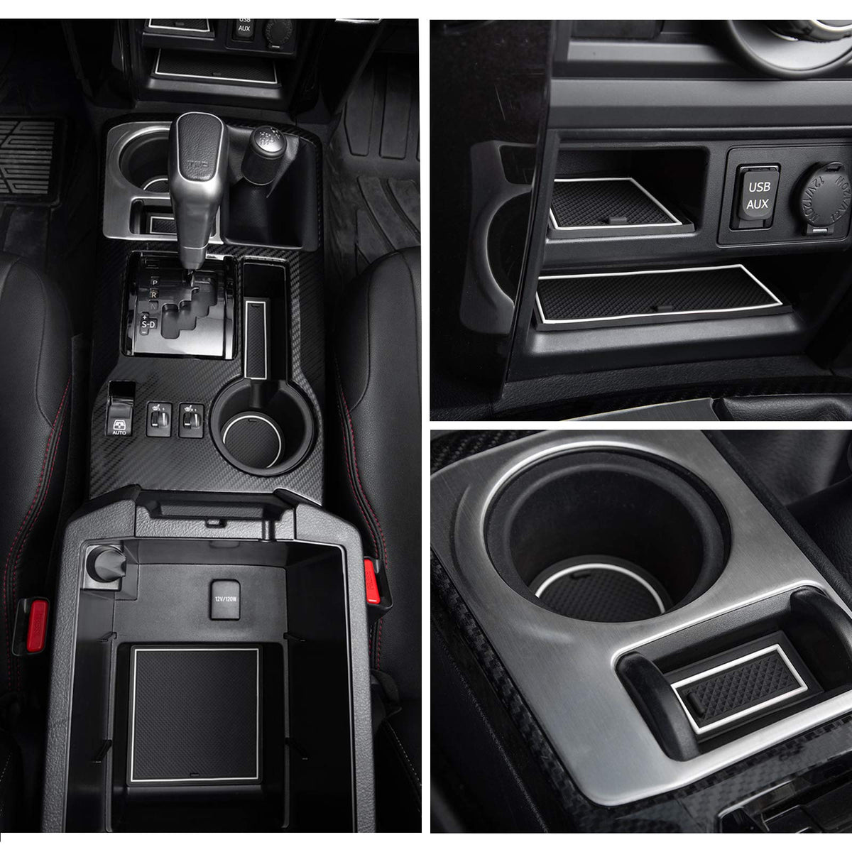 Premium Cup Holder, Console, And Door Pocket Inserts Kit Compatible With Toyota 4Runner Accessories 2010-2024 (2 Row, White Trim