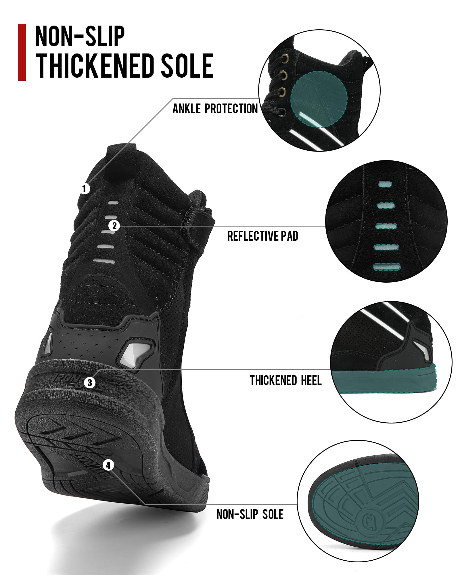 Borleni Motorcycle Boots Street Riding Shoes Anti-Slip Outdoor Trekking Hike Work Shoes For Men Black