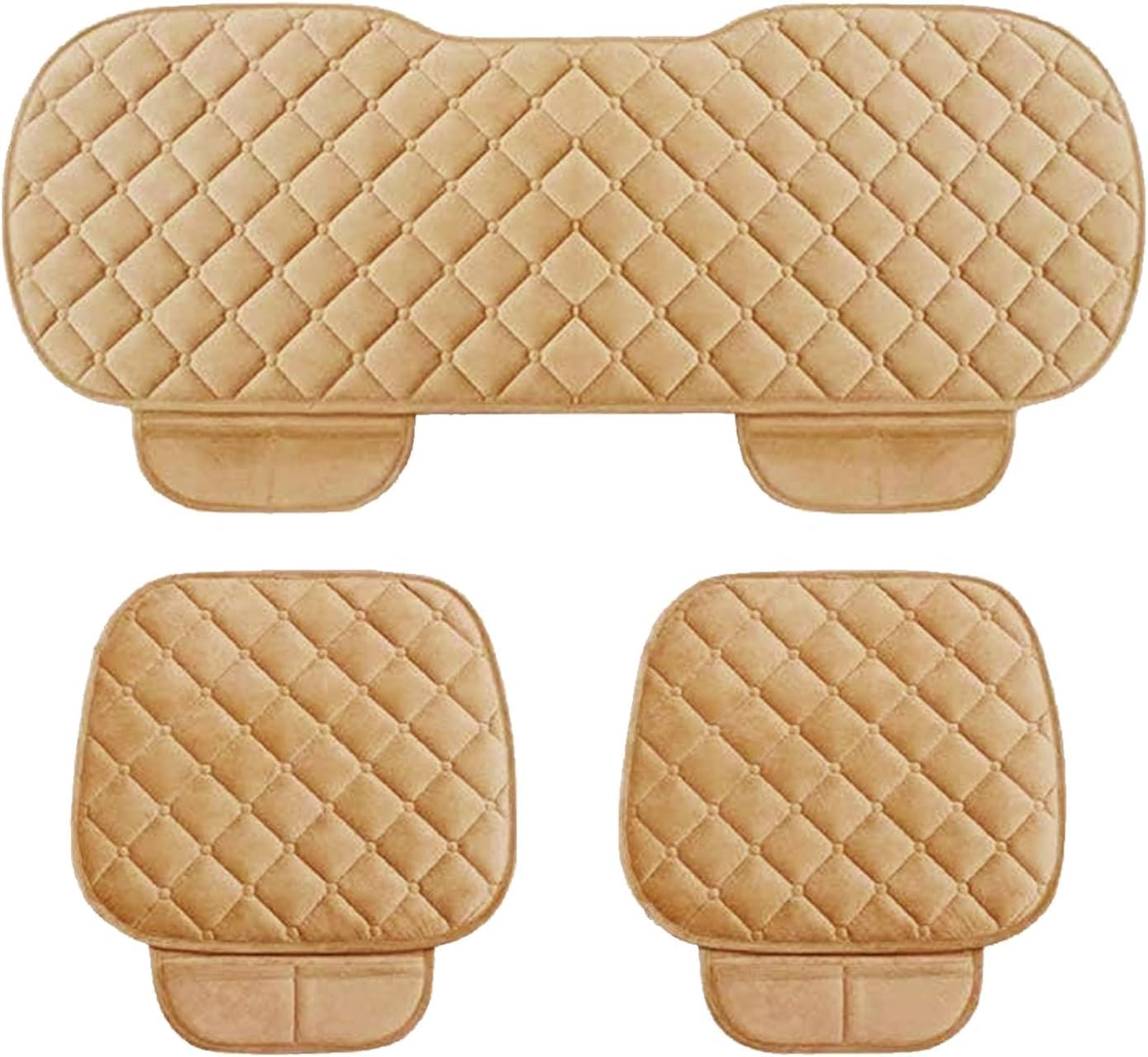ZOCKRIX Car Seat Cushion Pad Set with Straps for Front Seats and Rear Seat, Quilted Fabric Seat Protector Covers (Beige)