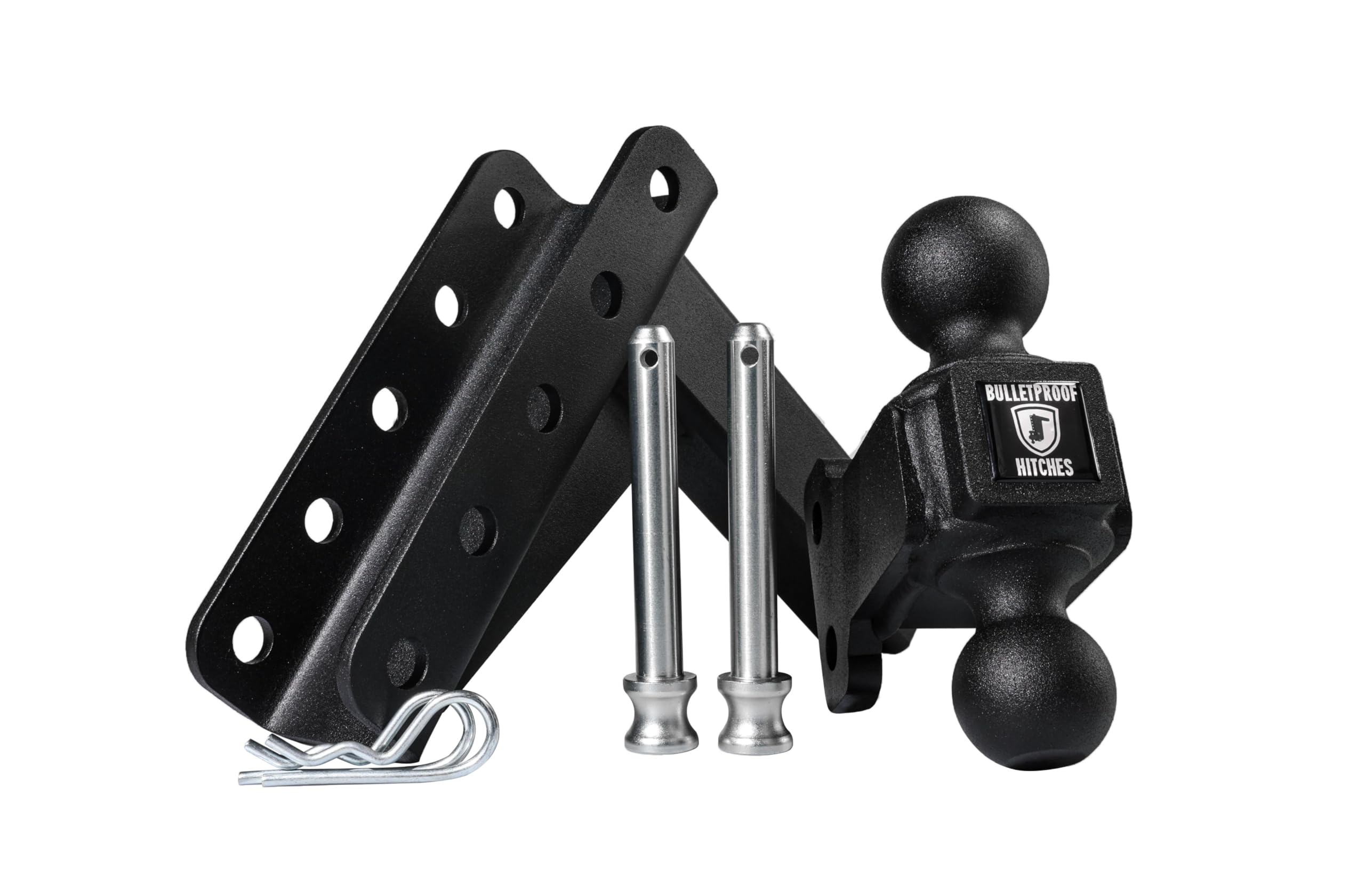 Bulletproof Hitches - 2.0' Adjustable Medium Duty Trailer Hitch (14,000 Lb. Rating) - 4' Drop/Rise Trailer Hitch With 2' & 2-5/16' Dual Ball - Powder Coat, Box Steel, Corrosion-Resistant