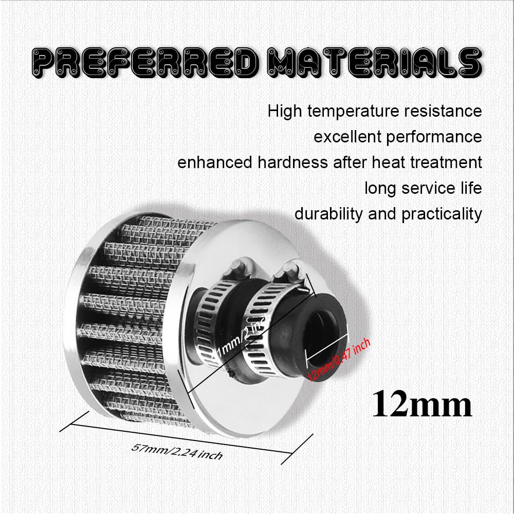 12mm Air Filter Intake Filter Breather, Small Engine Air Filter, Mini Universal Motor Cone Cold Clean Air Intake Filter Turbo Ve