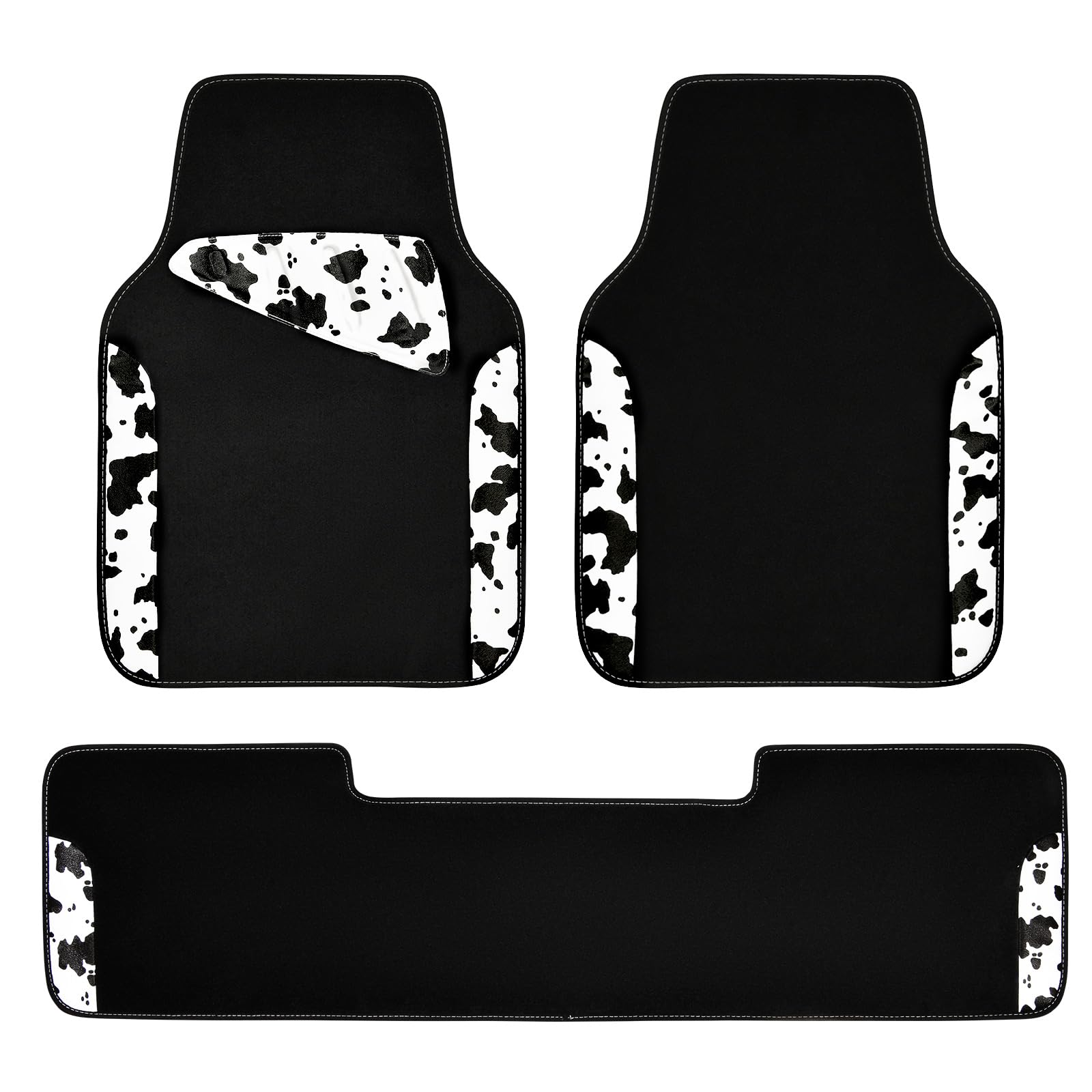 Car Pass Waterproof Universal 3Pcs Car Floor Mats, Cow Print Car Mats Fit For Suv,Vans,Sedans, Trucks,Set Of Vehicles Car Carpet