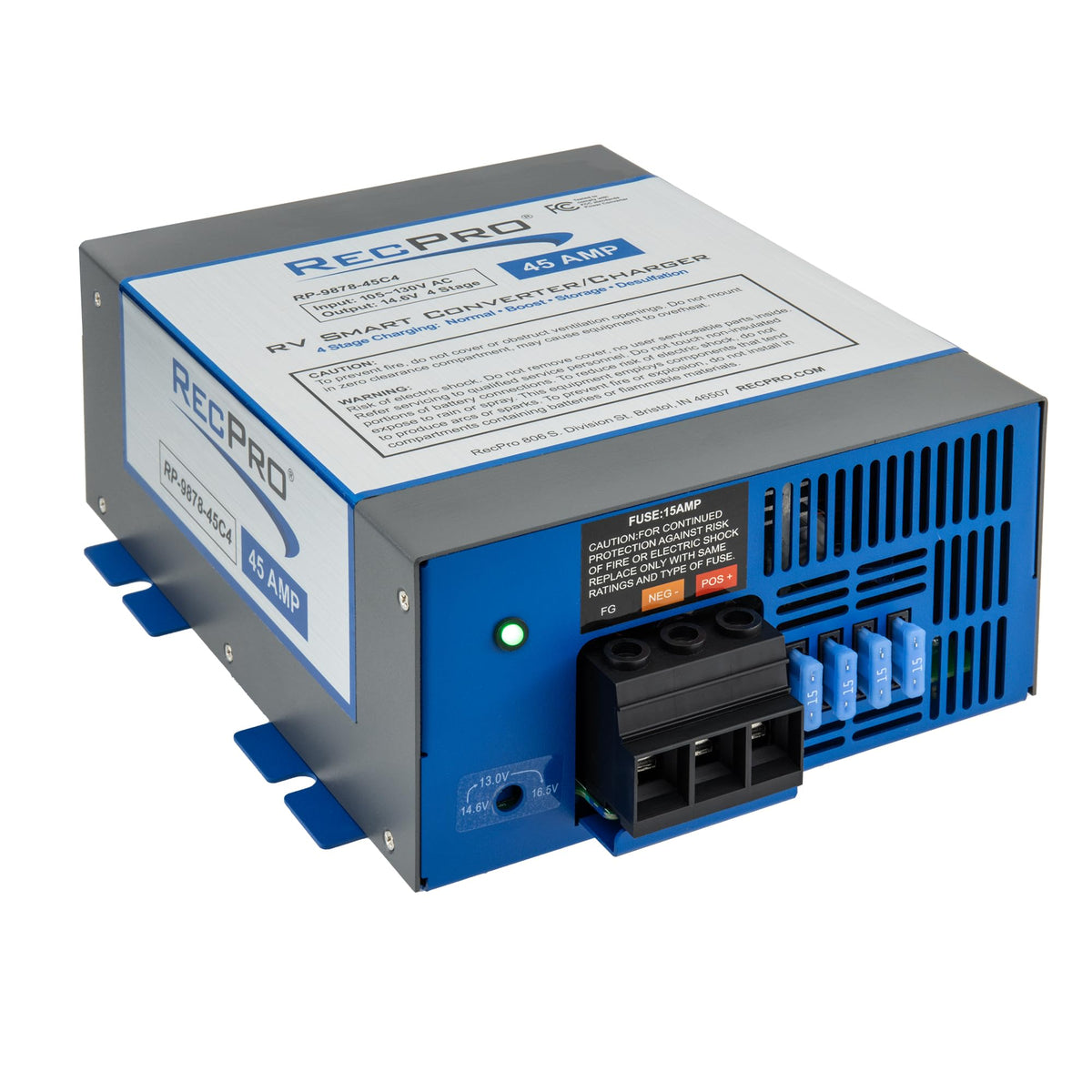 Recpro Rv Converter 45 Amp | Rv Power Converter & Battery Charger | 4 Stage Smart Charging | 120Vac To 12Vdc | 13V To 16.5V Oper
