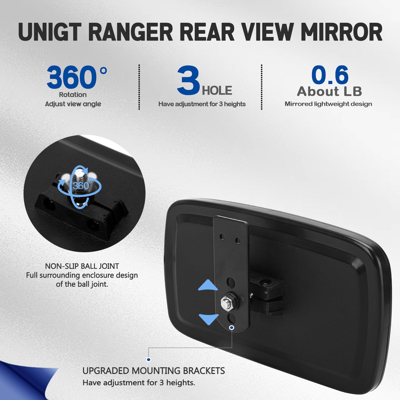 Ranger Rear View Mirror, Unigt Center Convex Rearview Mirrors Compatible With 2017-2025 Polaris Ranger 500 570 900 Xp 1000 Xp/Crew Fits Factory Present Drop Down Mounting Tab 2879969