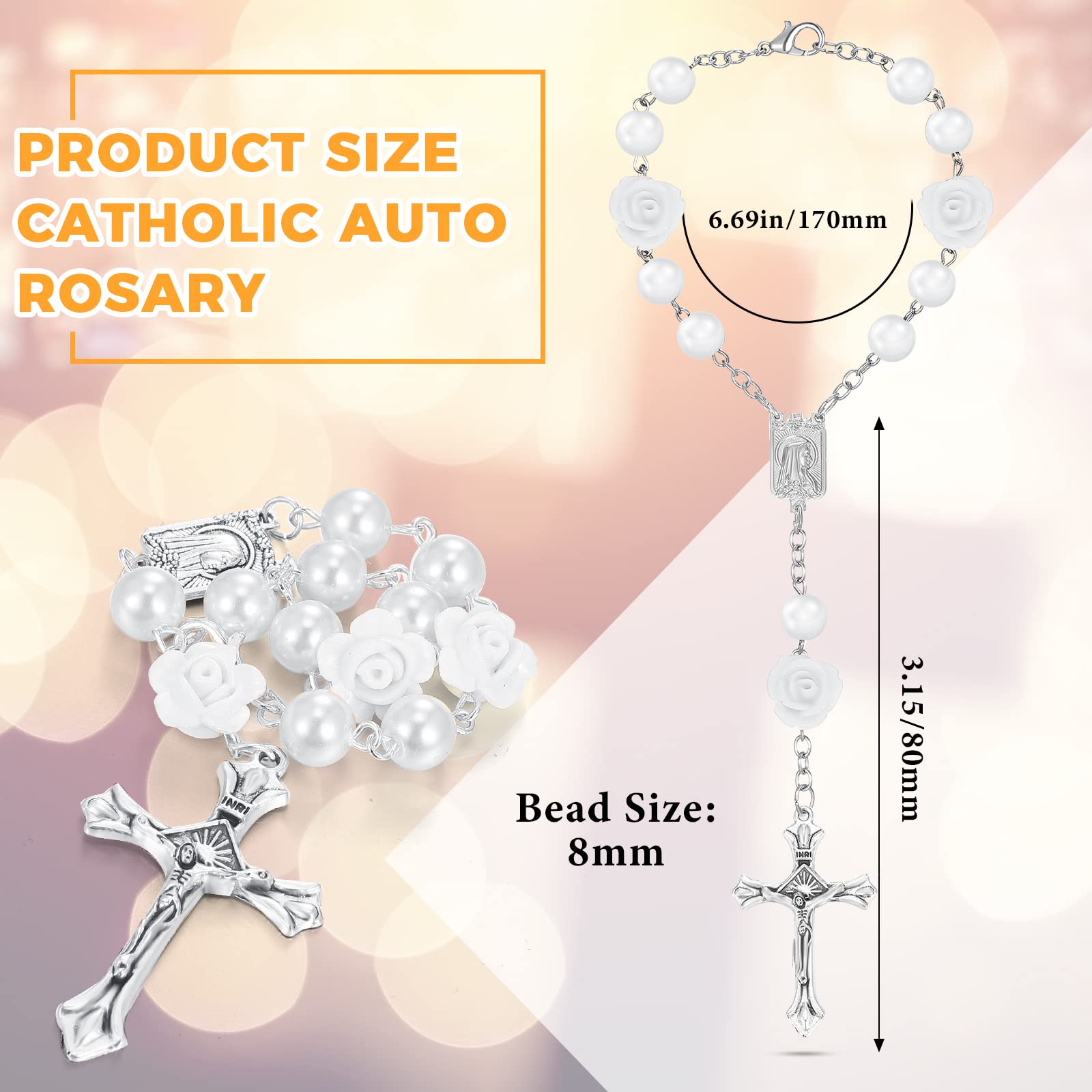 Konohan 2 Pieces Car Rosary Rearview Mirror Auto Rosary Religious Car Mirror Hanging Accessories For Automotive Personalized Pro