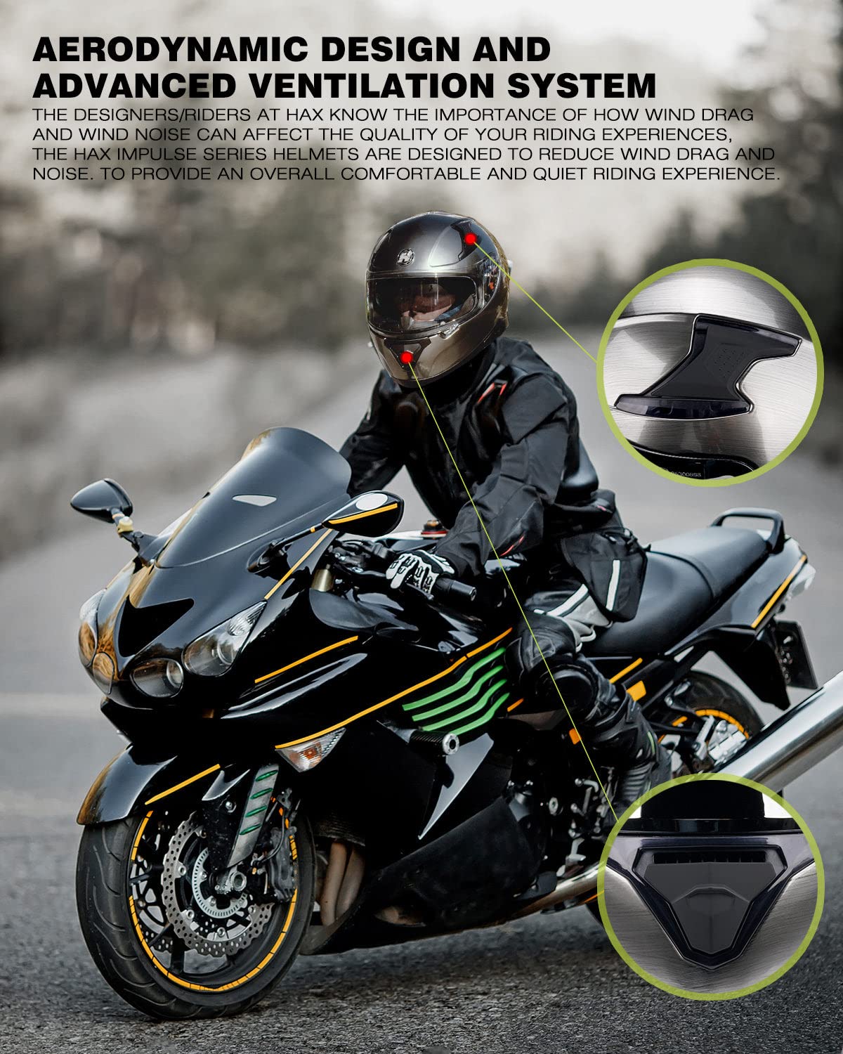 HAX Full Face Motorcycle DOT Approved Helmet with Dual Rear Wing and Pinlock Ready - Lightweight and Durable Motorbike Street Bi