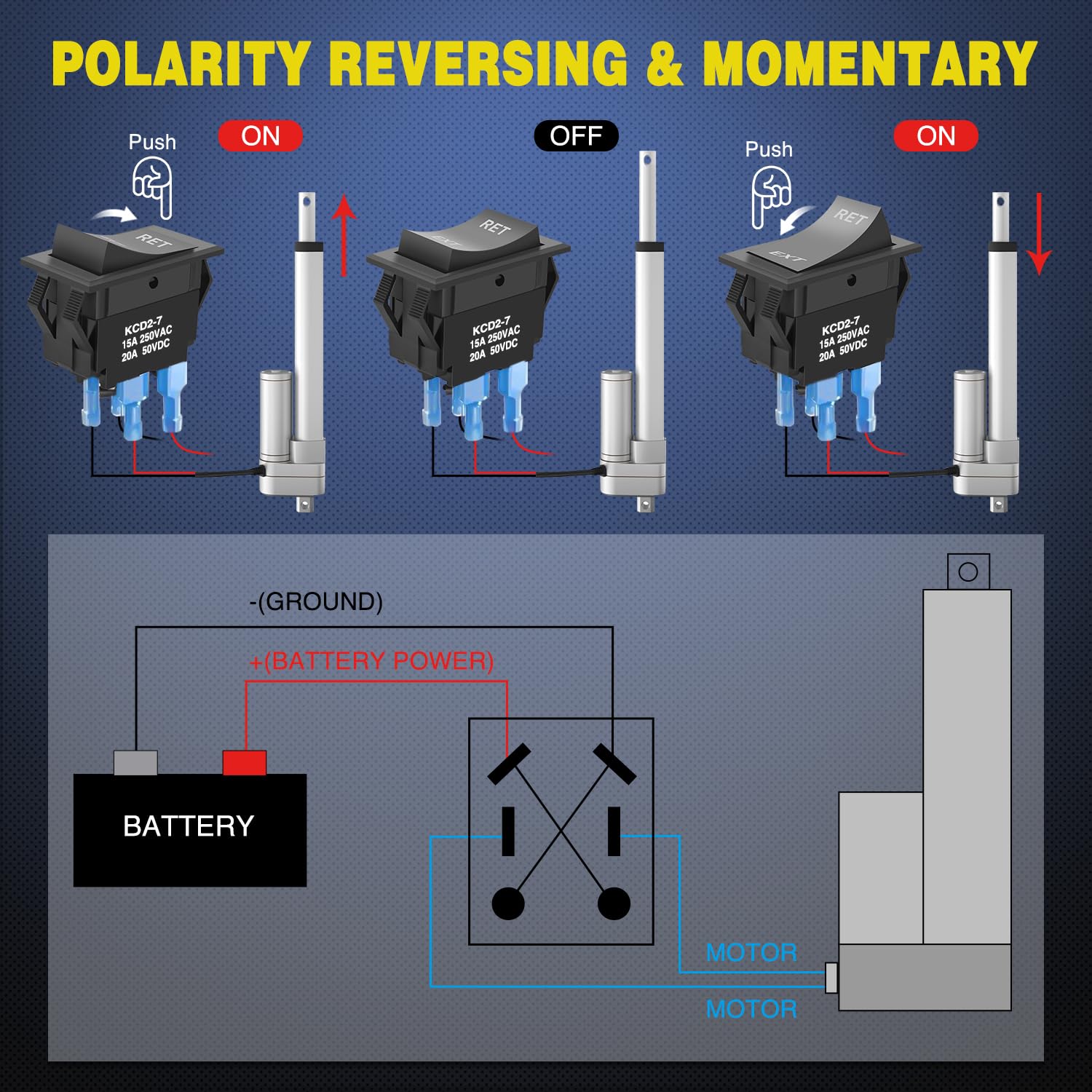 Nilight Ret Ext Reverse Polarity Toggle Switch 2Pcs On Off On Dpdt 3 Position 12Vdc Motor Control Power Jack Leveling Momentary