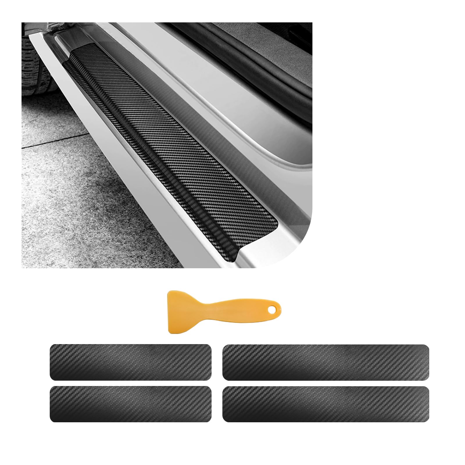 Dickno 4 Pcs Car Door Sill Protector, 5D Carbon Fiber Auto Door Entry Edge Guard Protection Trim, Anti-Scratch Threshold Cover Strips, Sill Protection Sticker For Car Suv Truck (Black)