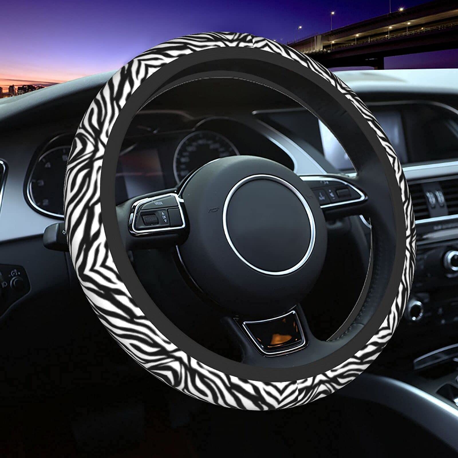 Zebra Steering Wheel Covers Non Slip Neoprene Stripe Pattern Steering Wheel Protector Cover Universal 15 Inch For Women Men Car