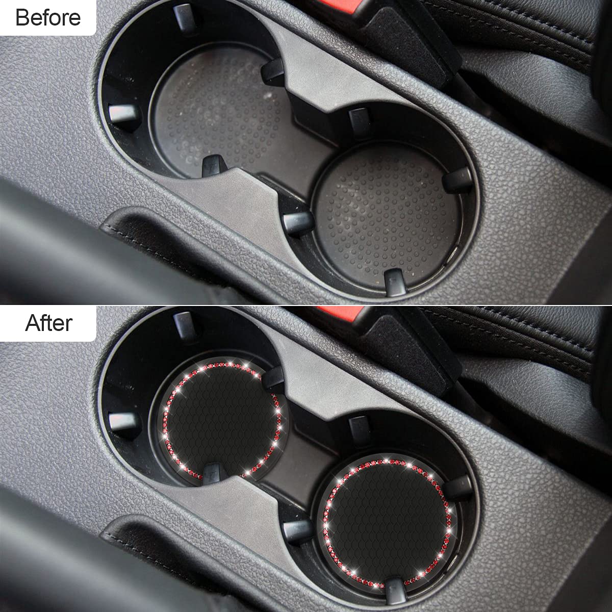 Car Bling Cup Holder Coaster, 2 Pack 2.75 Inch Crystal Rhinestone Car Cup Holder Insert Coaster,Universal For Cars, Vehicles, Suvs, Car Interior Accessories For Women And Men (Black/Red)