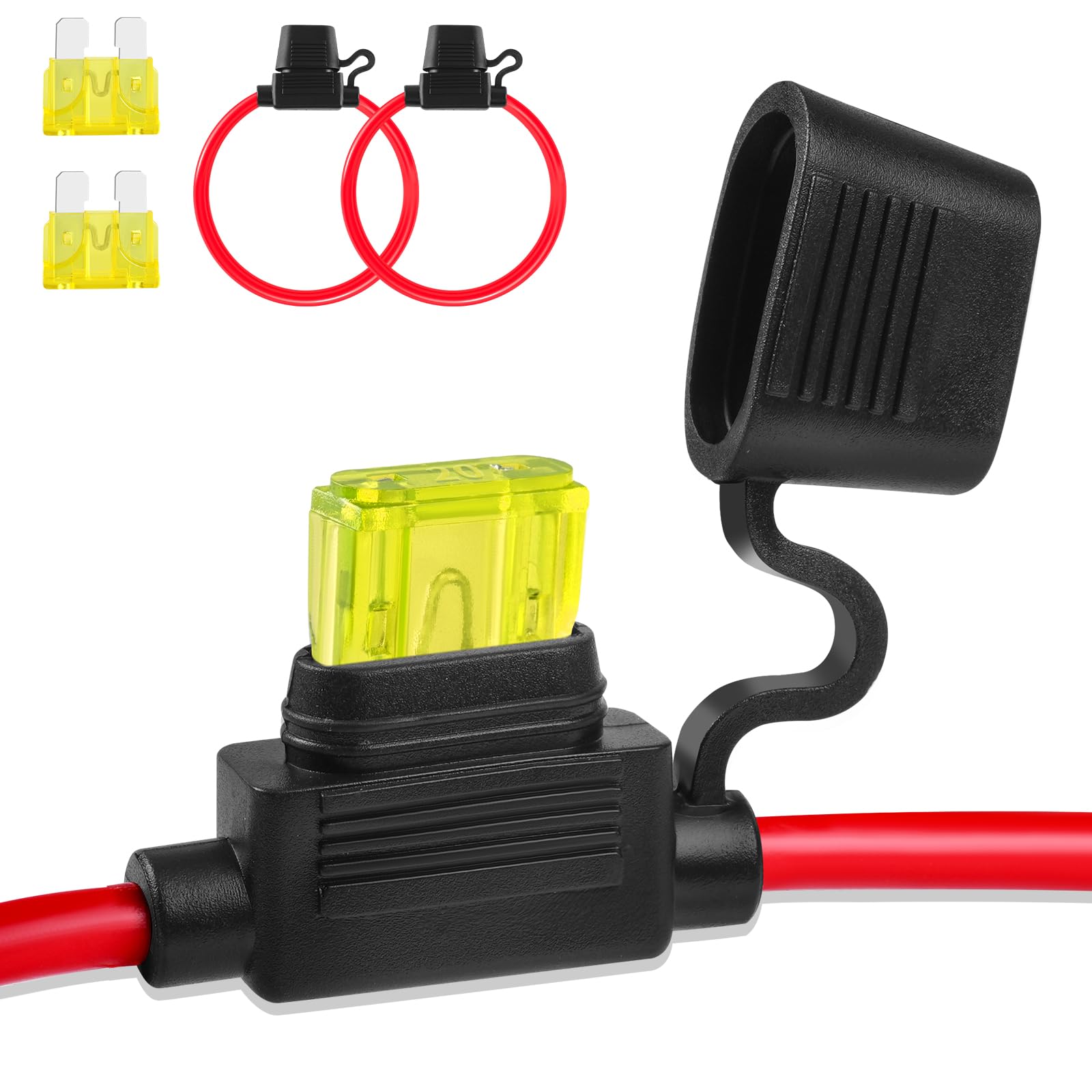 Inline Fuse Holder 12V 2 Pieces, Standard 14 Gauge Fuse Holder 11.8 Inch, Blade Fuse Holder With Waterproof Cap Car Fuses For Au