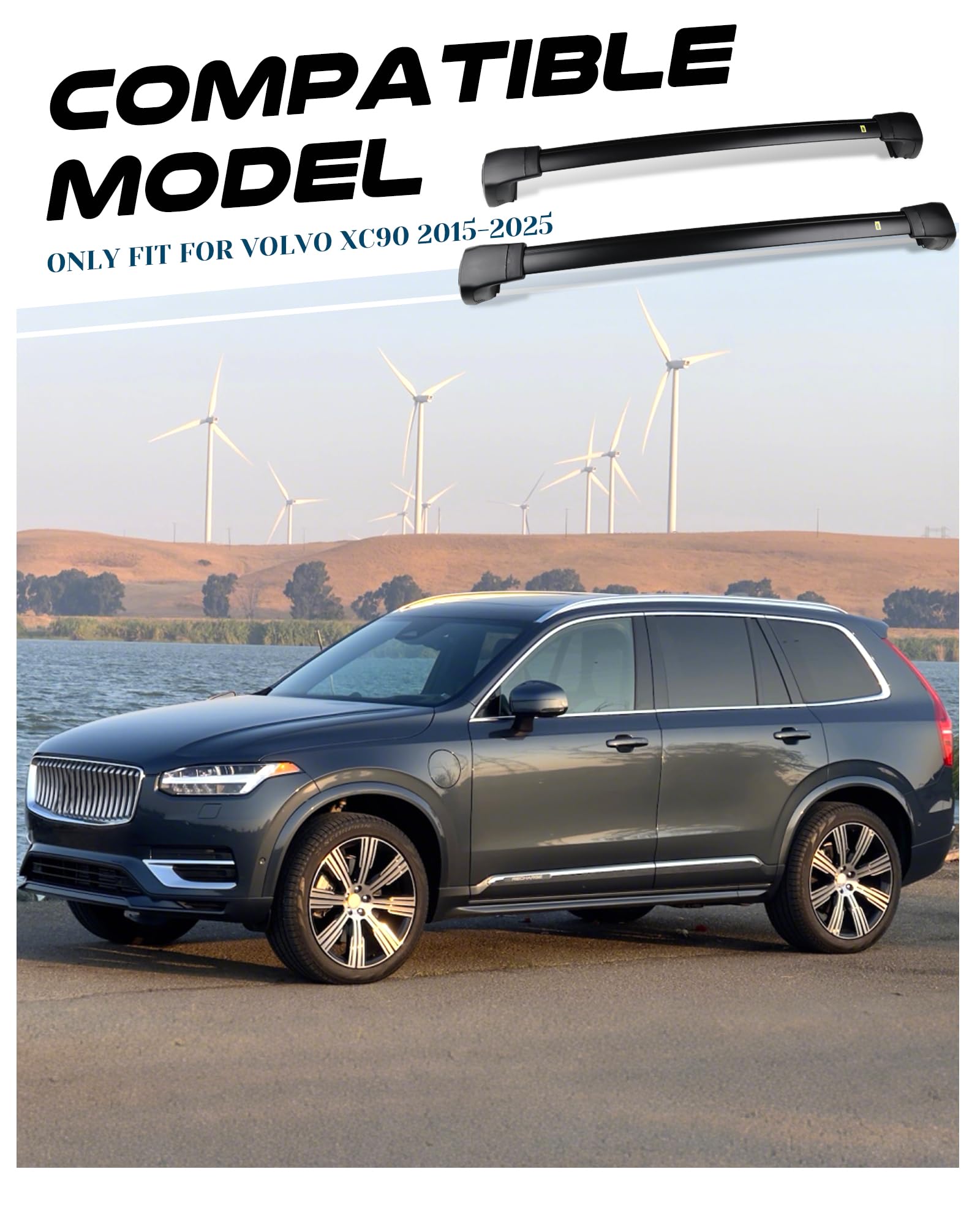 Snailfly Upgraded Crossbars Fit For 2015-2025 Volvo Xc90 Lockable Roof Rack Cross Bars Cargo Accessories, Work For Flush Side Ra