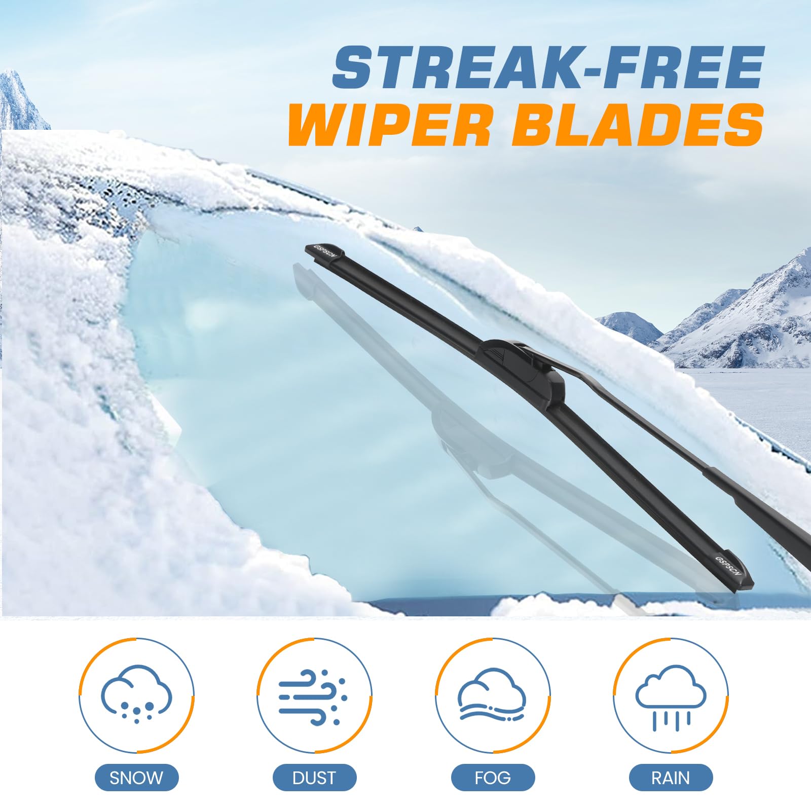 Gspscn Oem Quality 22''+22'' Premium Original Replacement Windshield Wiper Blades,Quiet And Durable Stable High Performance All-Season Auto Wiper Blades For J Hook (Pack Of 2)