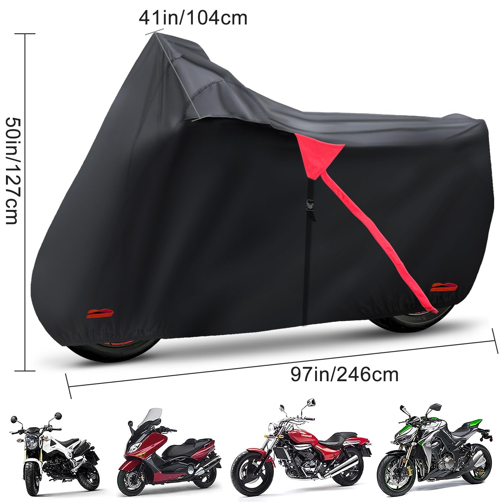 Autolion Motorcycle Cover,Waterproof Zipper Outdoor Cover For All Seasons Windproof, High Heat Resistance Dustproof And Rainproo