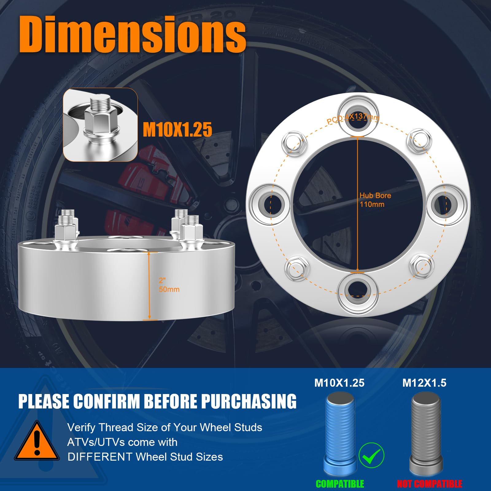 GAsupply 2'' 4x137 ATV Wheel Spacers 10x1.25 Studs Fit for CAN-AM Commander Outlander Kawasaki Mule, 4 Lug 4x137mm 50mm Wheel Sp