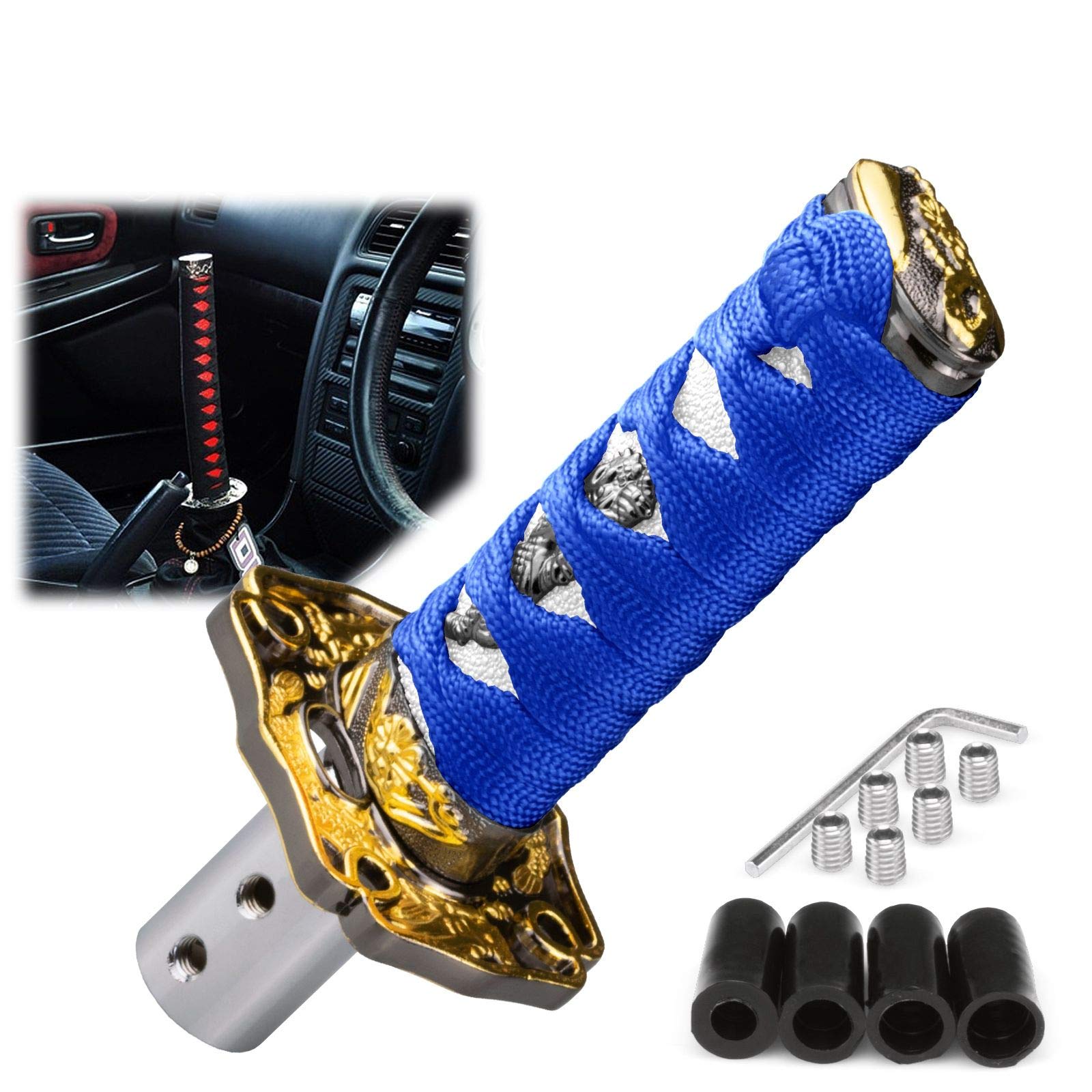 Ezauto Wrap 10Cm Blue White Shift Knob Samurai Sword Alloy Katana With Adapter Universal