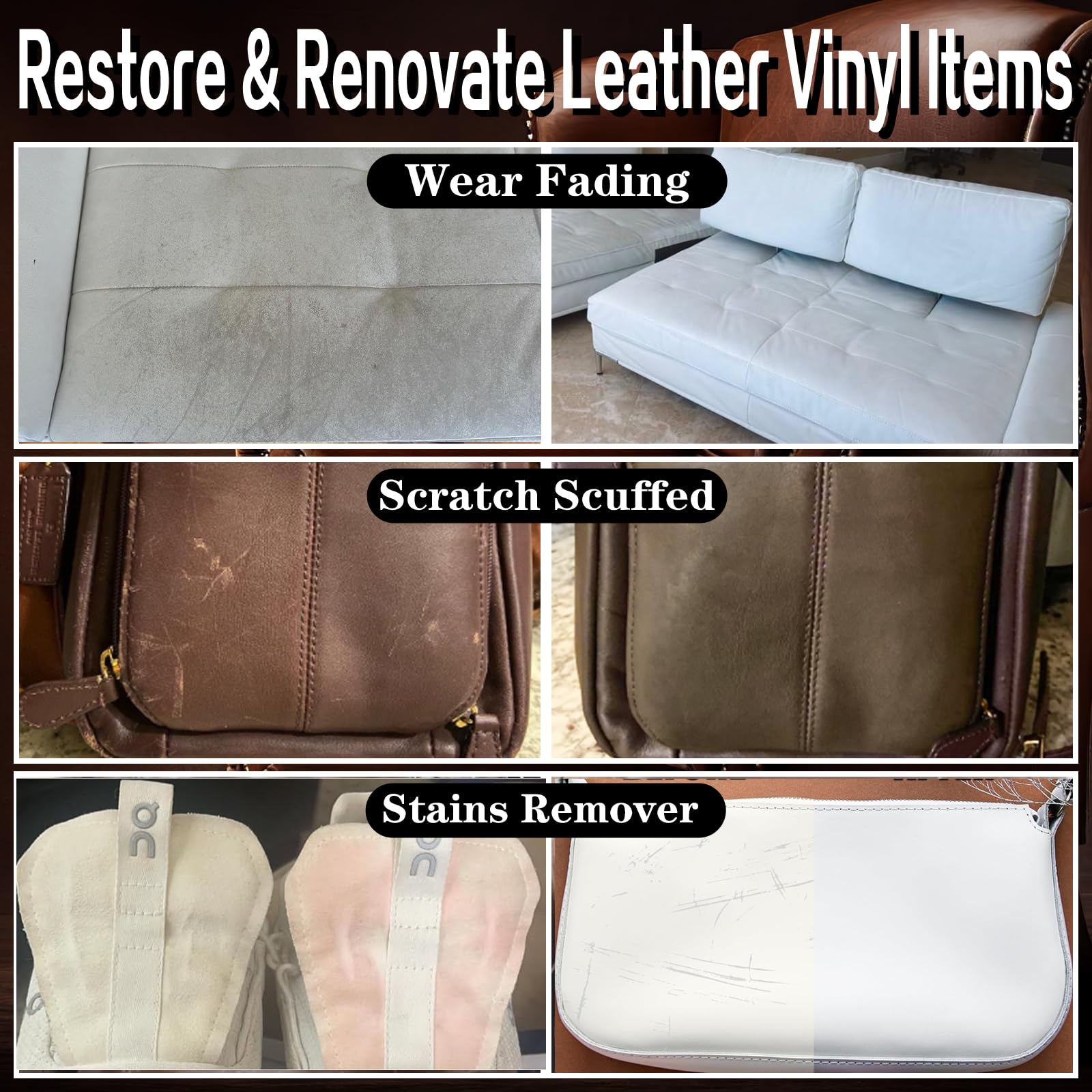 White Leather Repair Kit White Leather Dye Vinyl Paint Cream Purse Boat Seat Scratch Remover Couch Chair Car Interior Color Rest