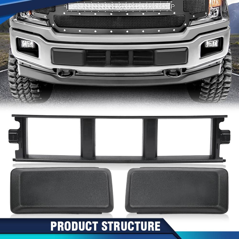 Pit66 Front Bumper Cover Lower Grille Trim Panel Compatible With Ford F150 2018 2019 2020 Black Abs Plastic Jl3Z17B968Bb