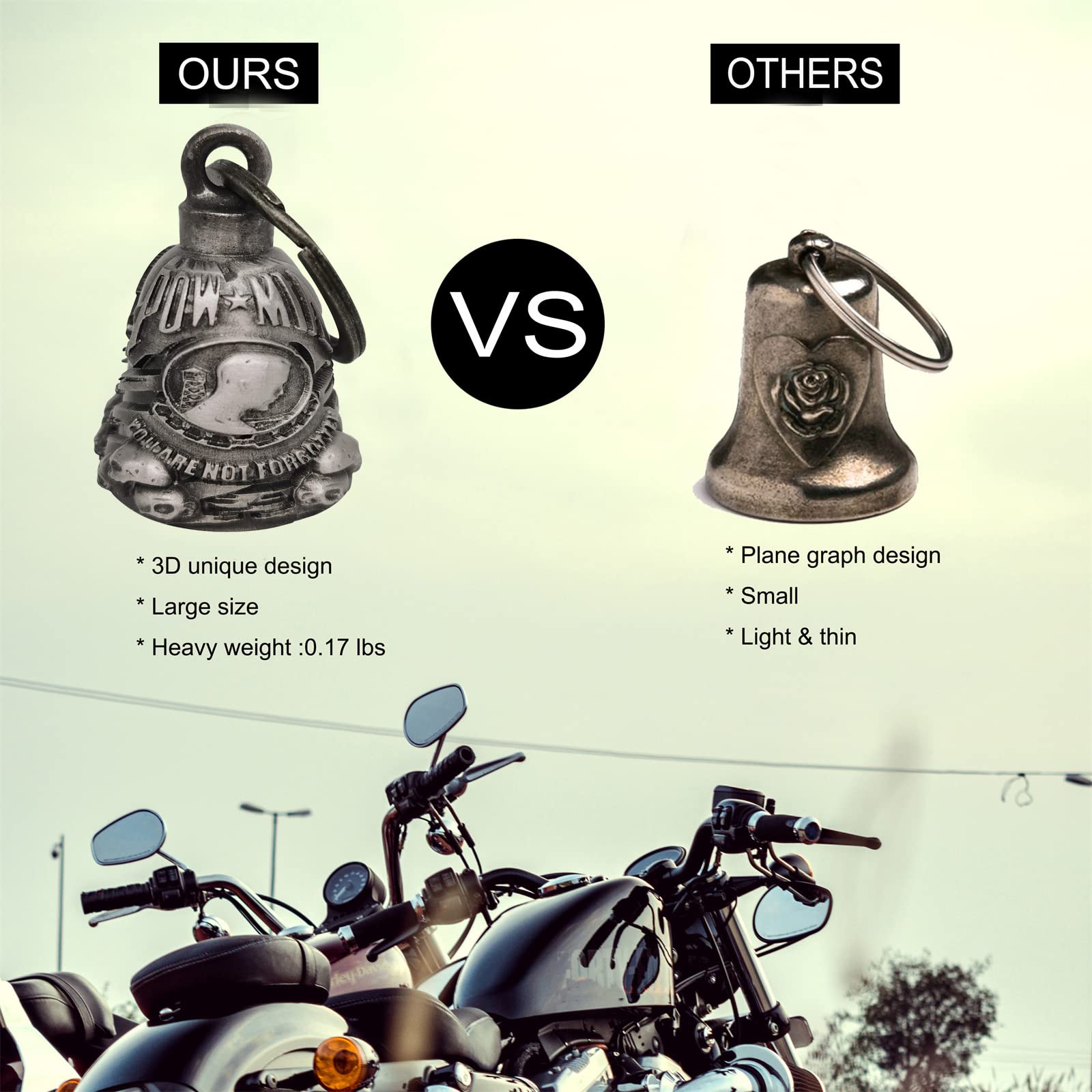 Dream Apparel Motorcycle ride bell for bikers,heavy spirit bells accessory and key chain for luck (DBL9-L POW MIA)