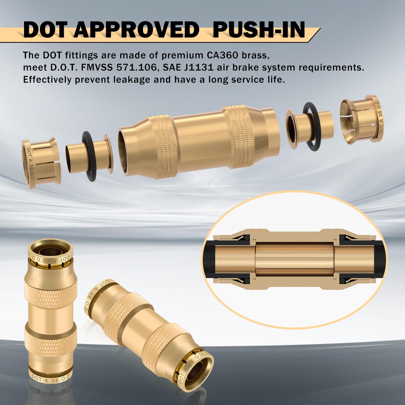 Cheemuii 23 Pcs Brass Dot Air Line Fittings With 30Ft 1/4 '' And 20Ft 3/8 '' Dot Air Line Kit Push Lock Quick Connect Fittings W