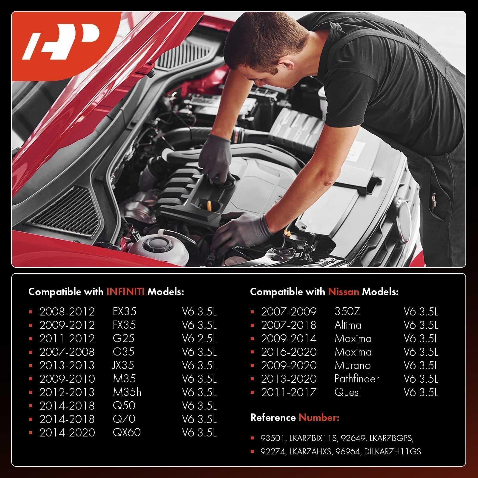 A-Premium Iridium Platinum Spark Plugs 93501 Lkar7Bix-11S (Pack Of 6) Compatible With Nissan Altima 2007-2018, Murano 2009-2020,