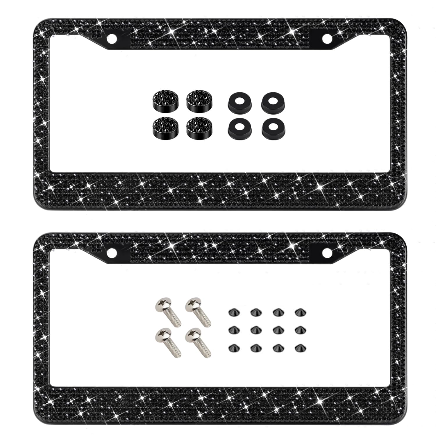 Ewbn Bling License Plate Frame For Women, 2 Pack Premium Stainless Steel Diamond License Plate Holder,Sparkly Car Accessories Rh