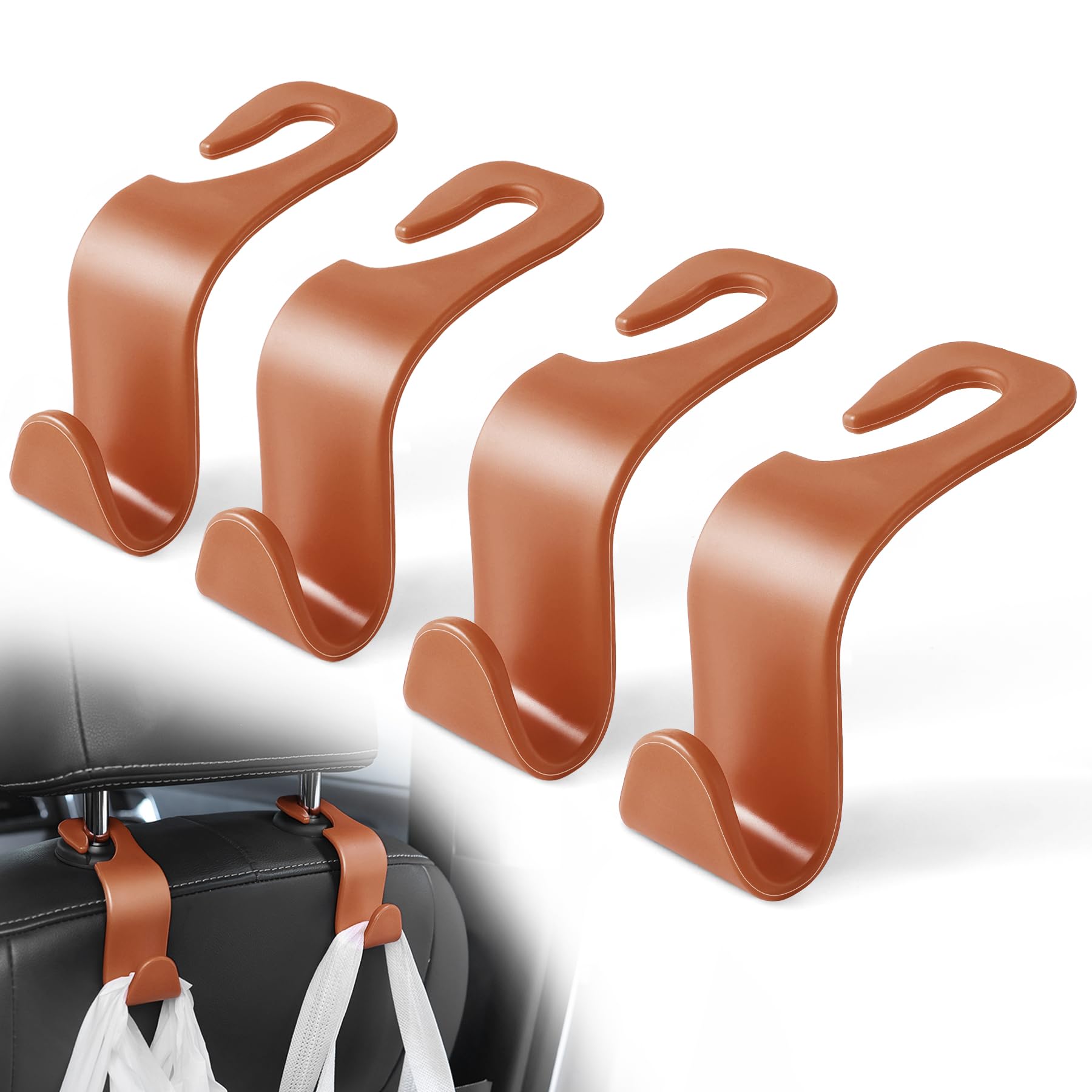 Livtee Car Seat Headrest Hook, Auto Seat Hook Hangers Organizer Interior Accessories For Purse Coats Umbrellas Grocery Bags Handbag, 4-Pack - Blown