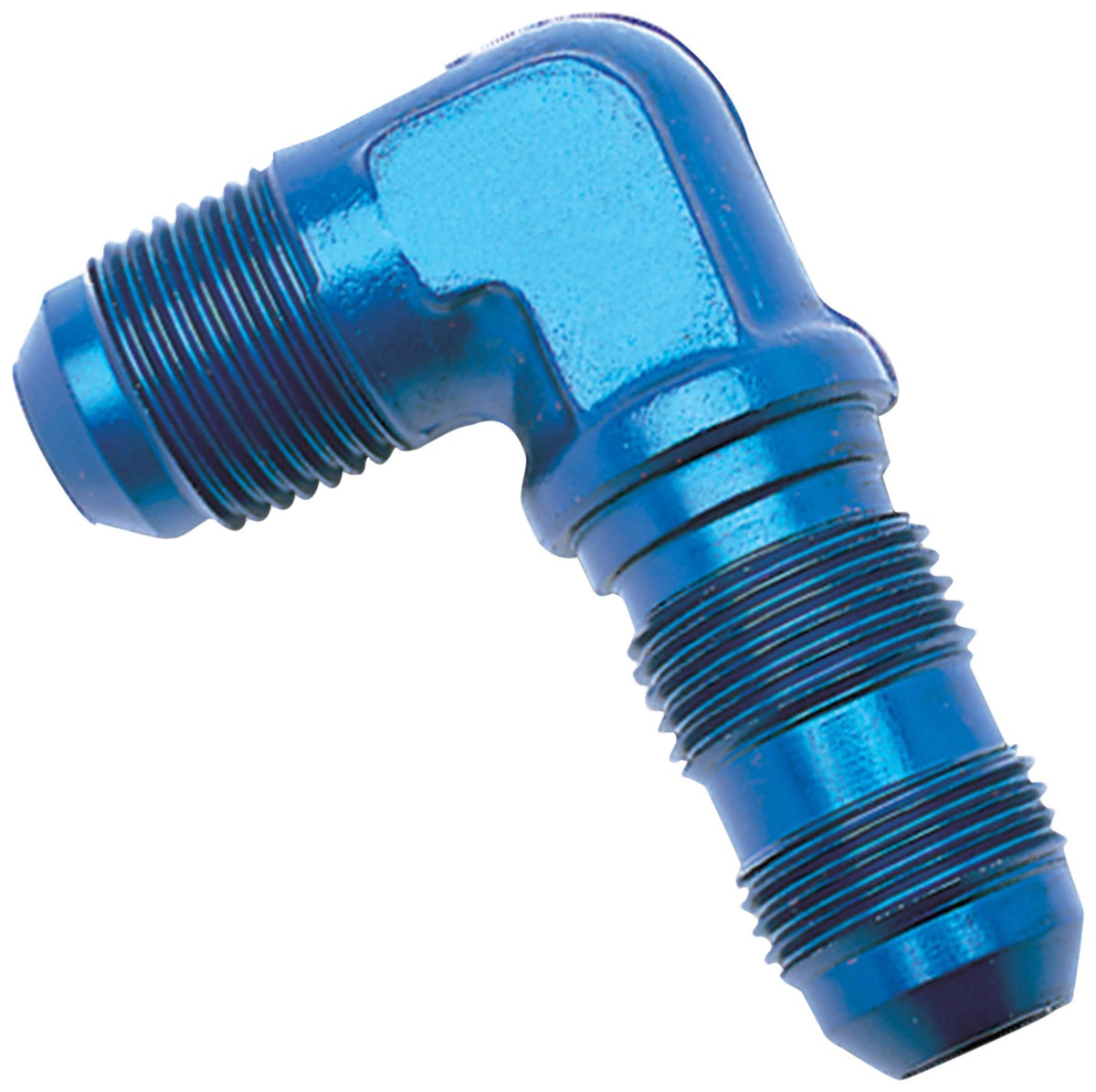 Edelbrock/Russell 661260 Blue Anodized Aluminum -8An 90-Degree Flare Bulkhead Adapter Fitting