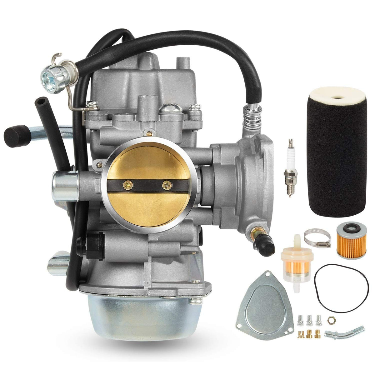 Yfm660 Carburetor Carb With Oil Filter & Spark Plug Compatible With 2002-2008 Yamaha Grizzly 660 4-Stroke Engine Replace Pd42J 1Uy-14451-00-00