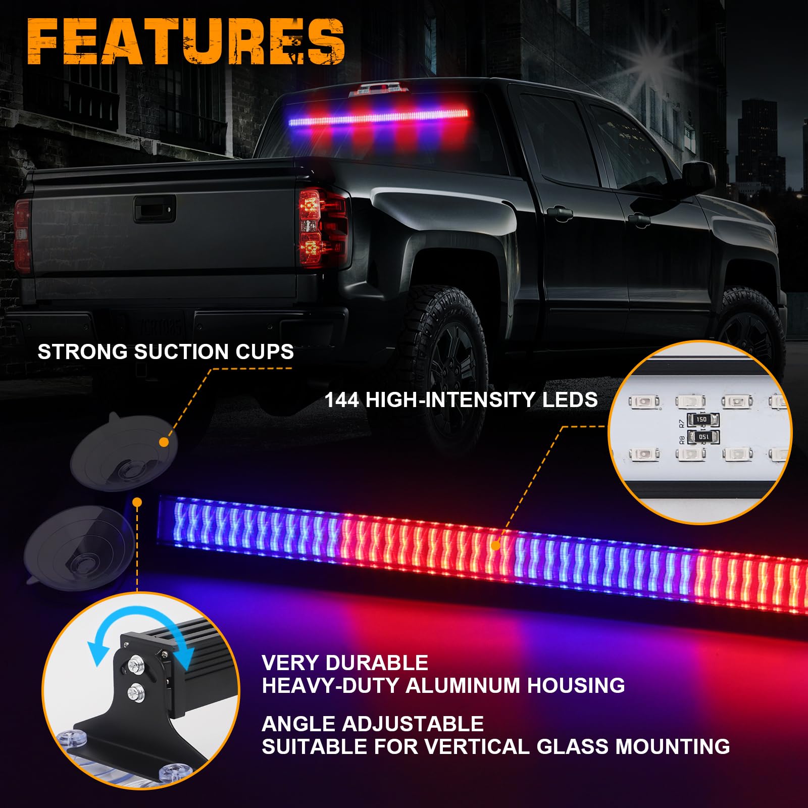 Xridonsen 35 Inch Traffic Advisor Police Light Bar 144 Led Red Blue Police Lights Emergency Strobe Warning Flashing Safety Inter