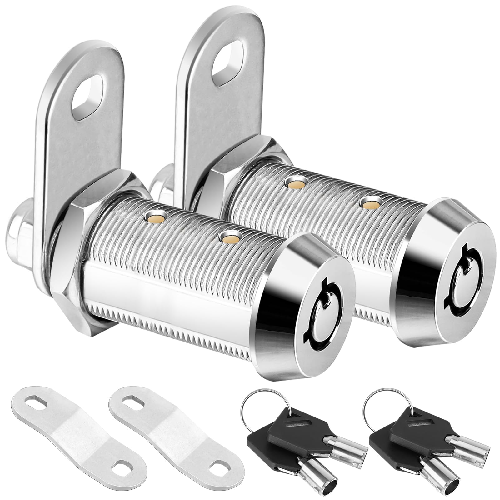 Pteromy 2 Pack Cabinet Locks With Keys, Heavy Duty Tubular Cam Lock For Rv Compartment Storage, Full Set (Chrome, 1-1/2'', 2 Pac