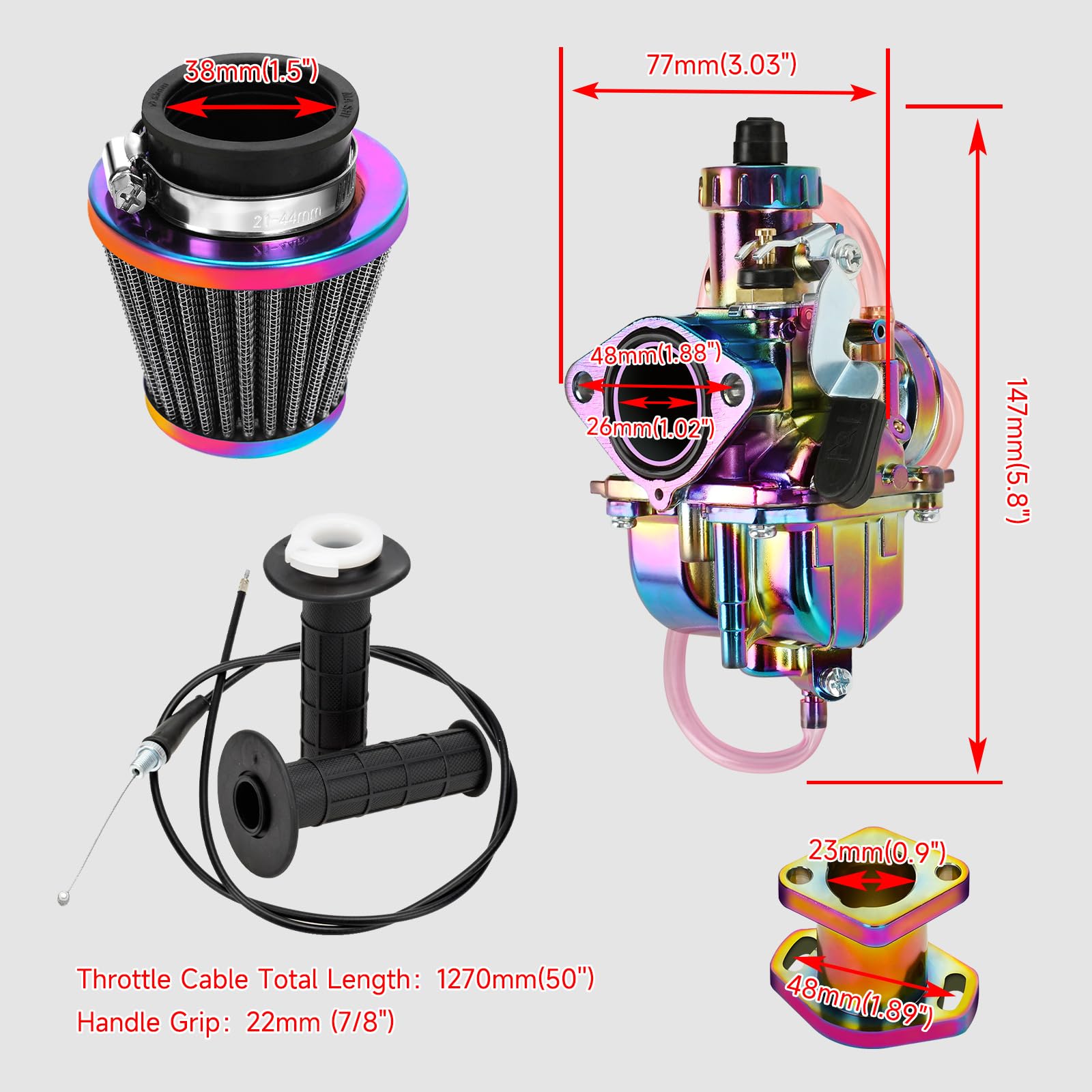 Fvrito Vm22 Carburetor Carb Throttle Cable Jet Kit For Predator 212Cc 196Cc 224Cc Coleman Mini Bike Ct200U Ct200U-Ex Bt200X Kt19