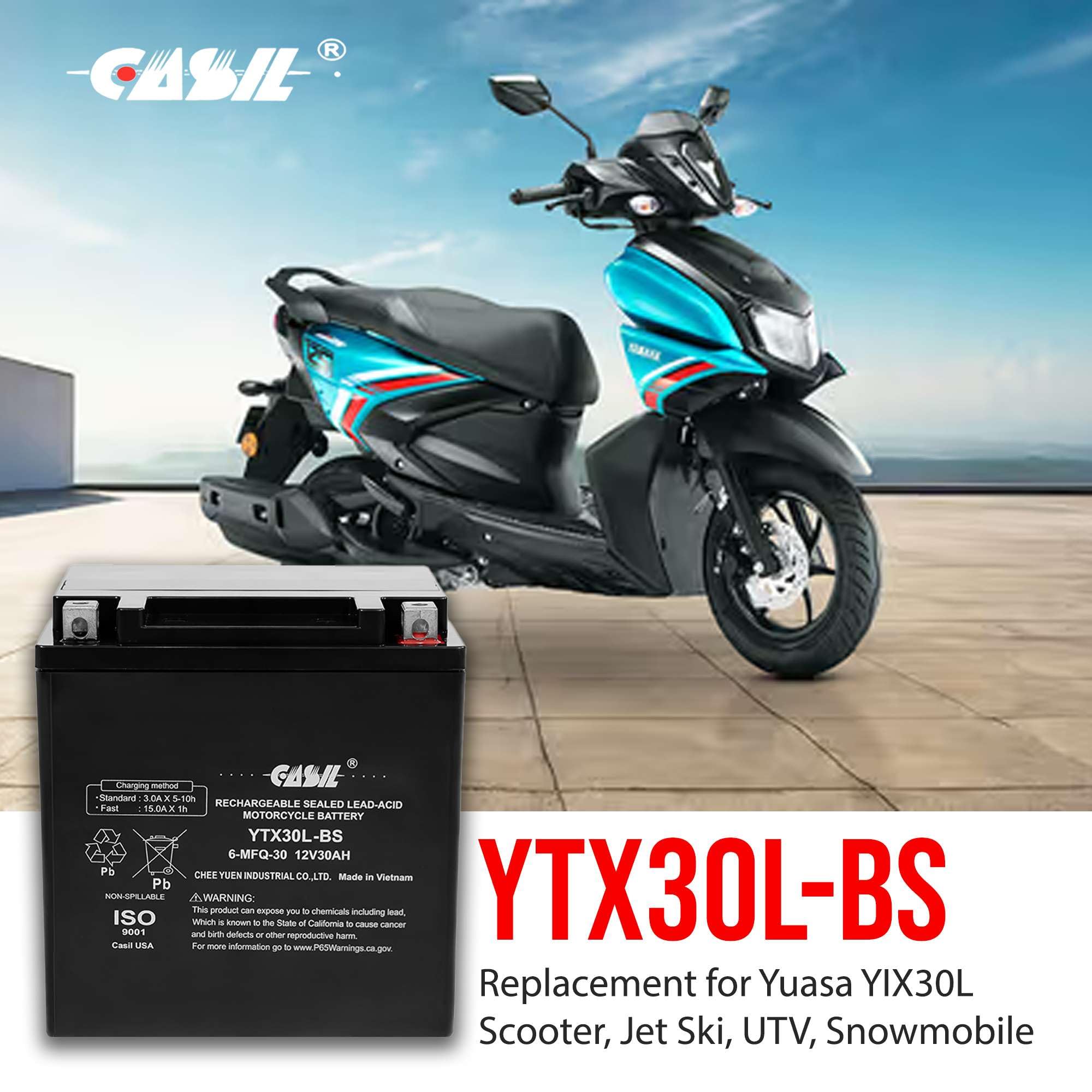Casil Ytx30L-Bs Power Sports Replacement Yuasa Yix30L Motorcycle Battery - Maintenance Free - Sealed Agm Battery Etx30L Bs