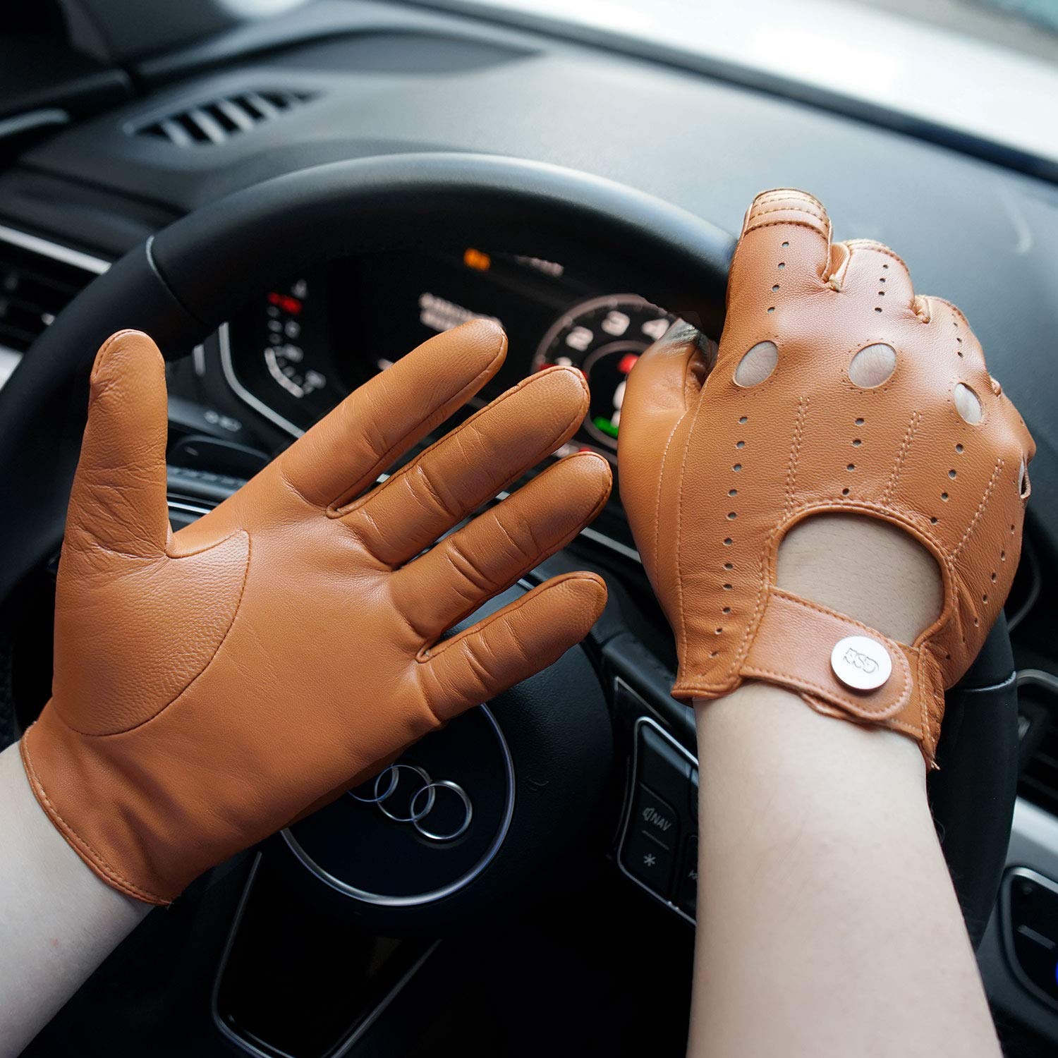 Gsg Men Leather Gloves Yellow Driving Cycling Touchscreen Motorcycle Unlined Gloves 11