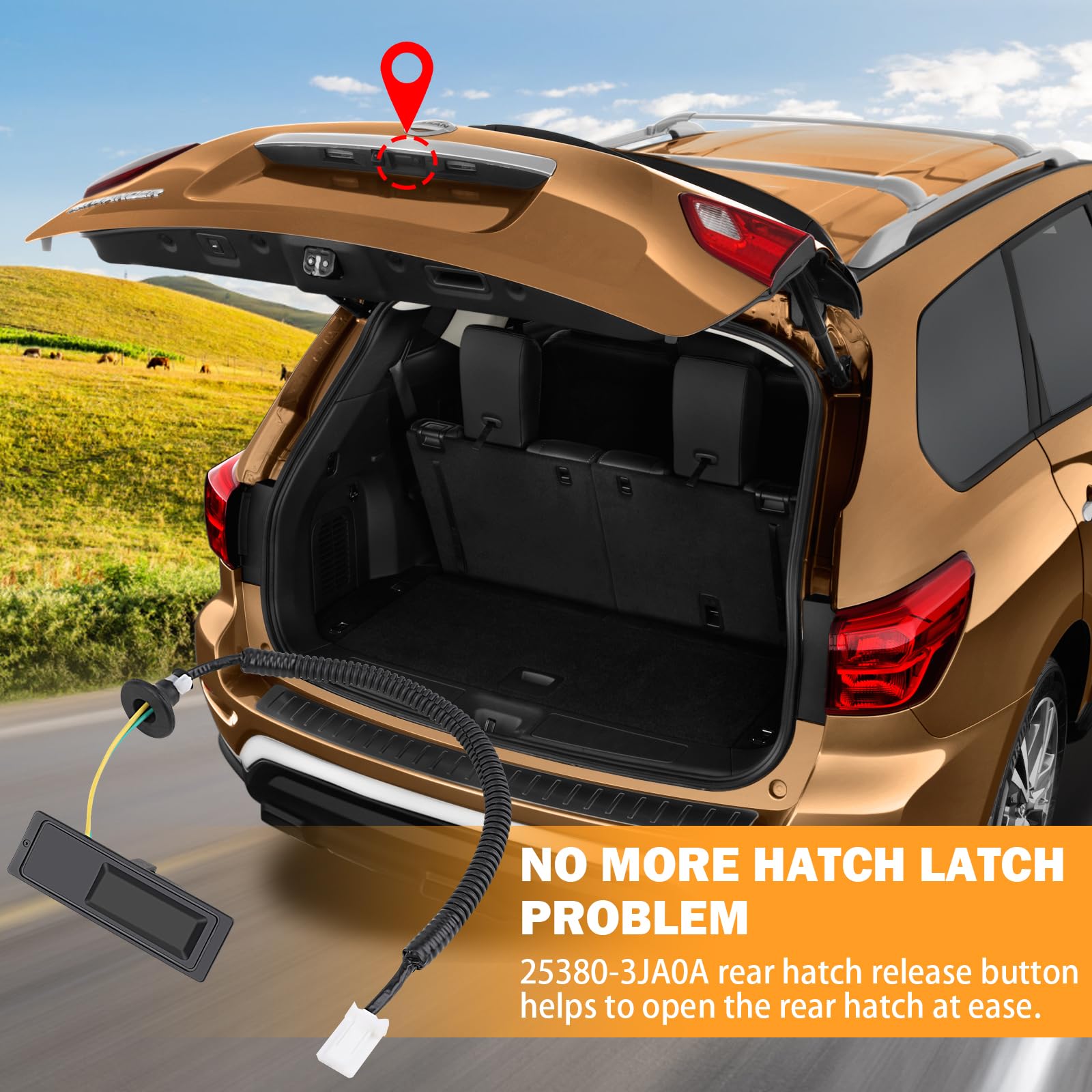 25380-3Ja0B Hatch Button Trunk Latch For Nissan Pathfinder 2013 2014 2015 2016 2017 2018 2019 2020, Replace Part # 253803Ja0B Re