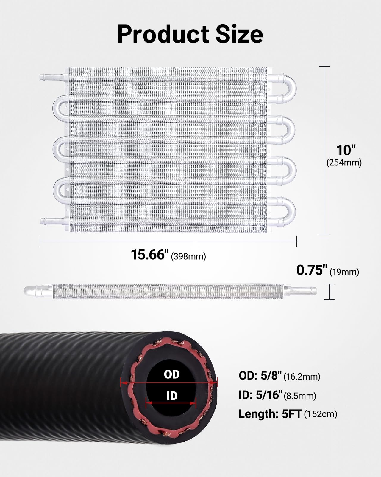 Evil Energy 5/16'' Transmission Oil Cooler, 8 Pass Tube And Fin Cooler Kit Universal Aluminium Silver