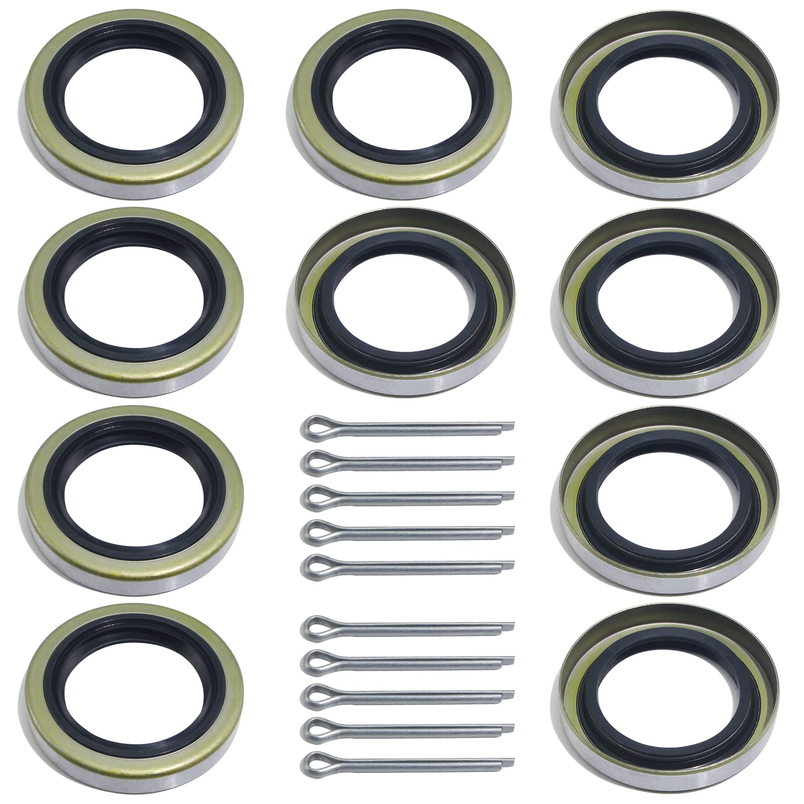 Grepspud 10Pcs Trailer Axle Hub Wheel Grease Seals 1.719''I.D X 2.565''O.D With 10Pcs Cotter Pins For Dexter 010-019-00 (10-19)