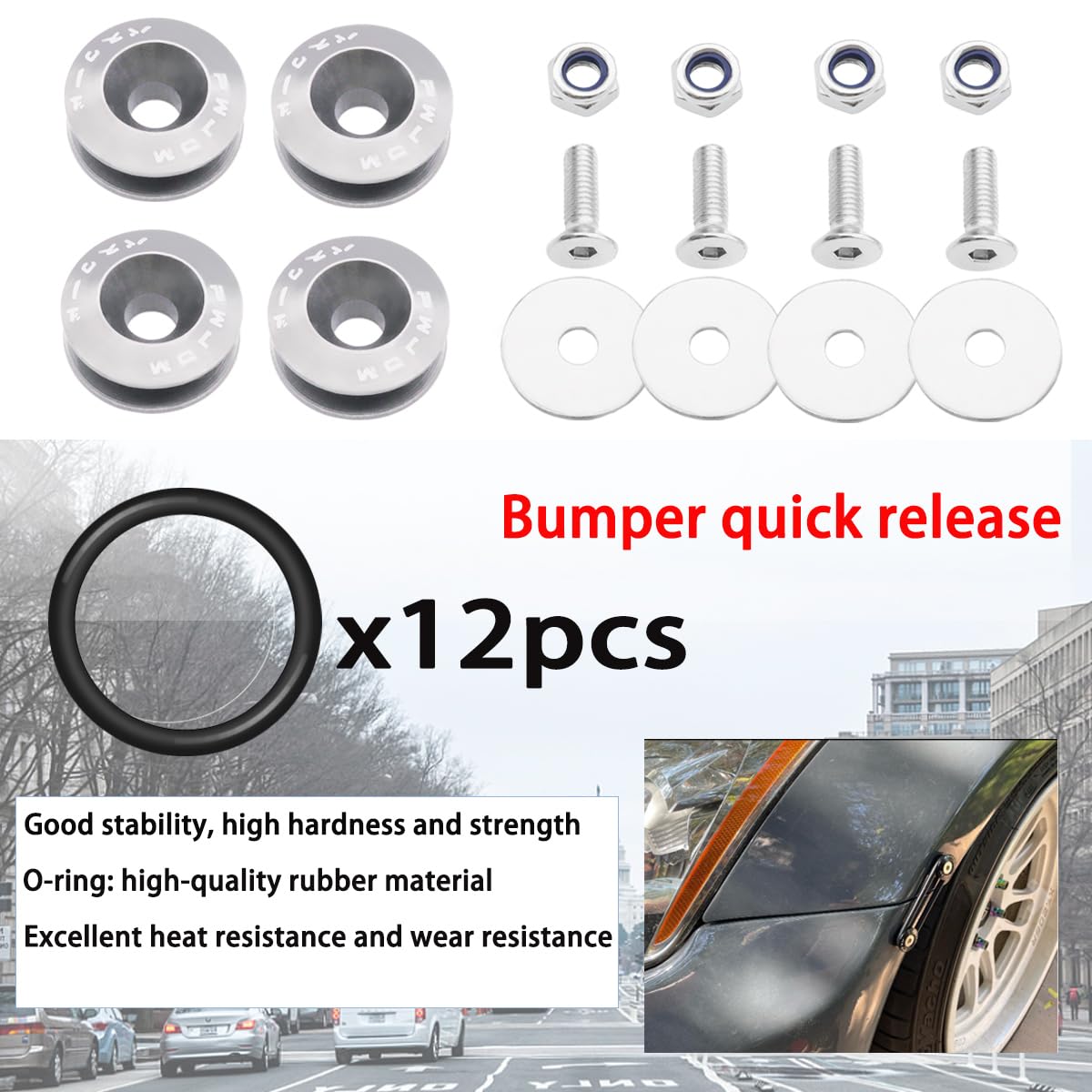 Taiss Bumper Quick Release (Silver), Front And Rear Bumper Tight Plate Fixing Kits, Supporting Reinforcing Washers And Screws, Compatible With Gm Bumper Engine Hatch Kit.