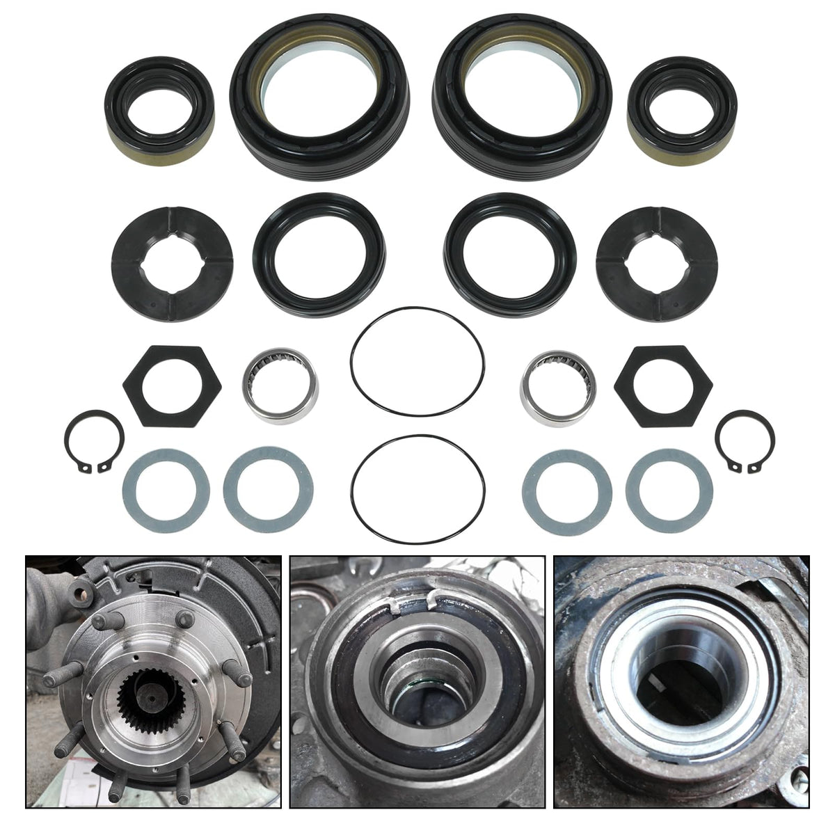 Outer Axle Dust Seal & Inner Tube Seal & Needle Bearing & Snap Ring & Thrust Washer Seals Kit Compatible with Ford Super Duty Ex