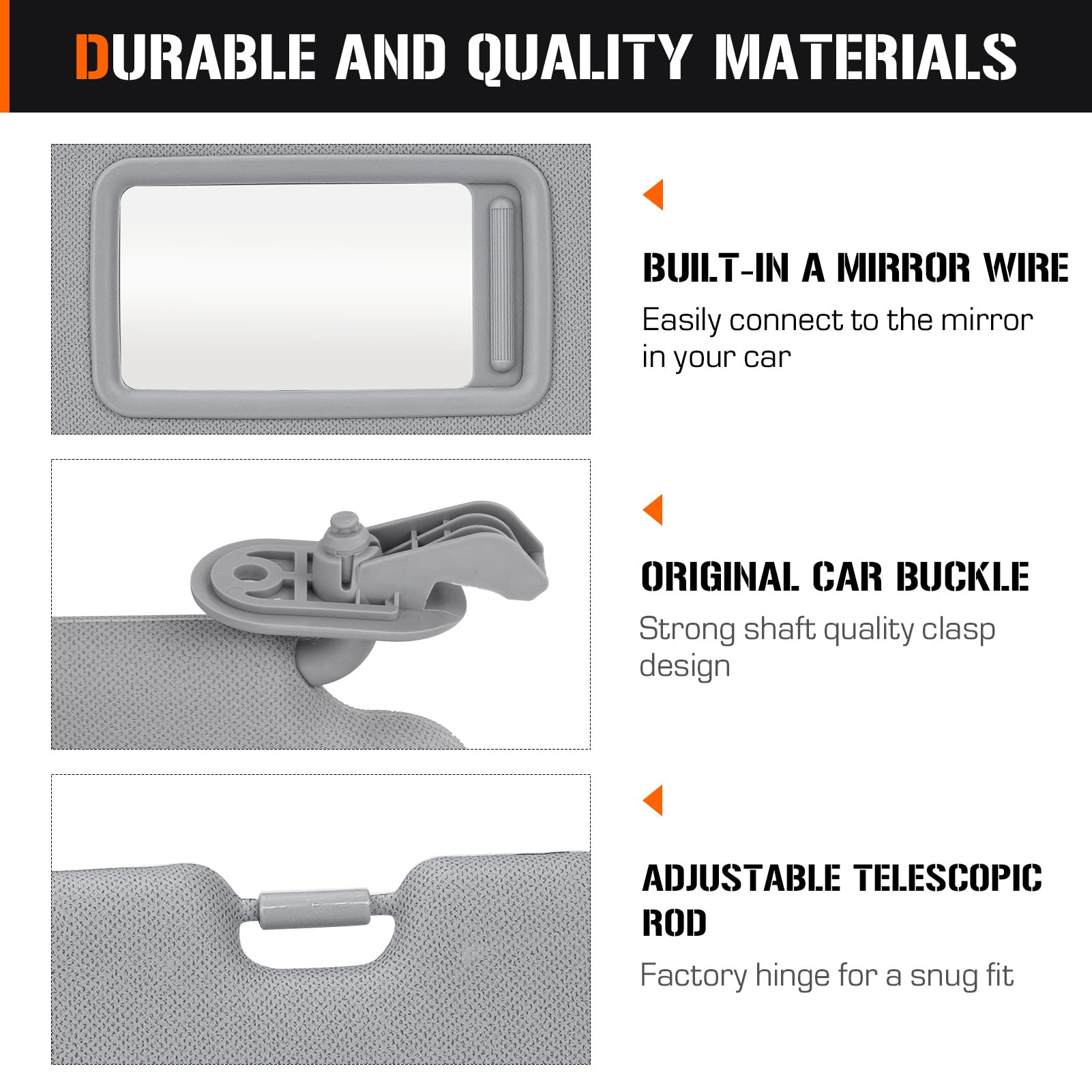 Sun Visor for 2011-2015 Hyundai Elantra, Right Passenger Side Gray Sunvisor Replacement 852203X000TX